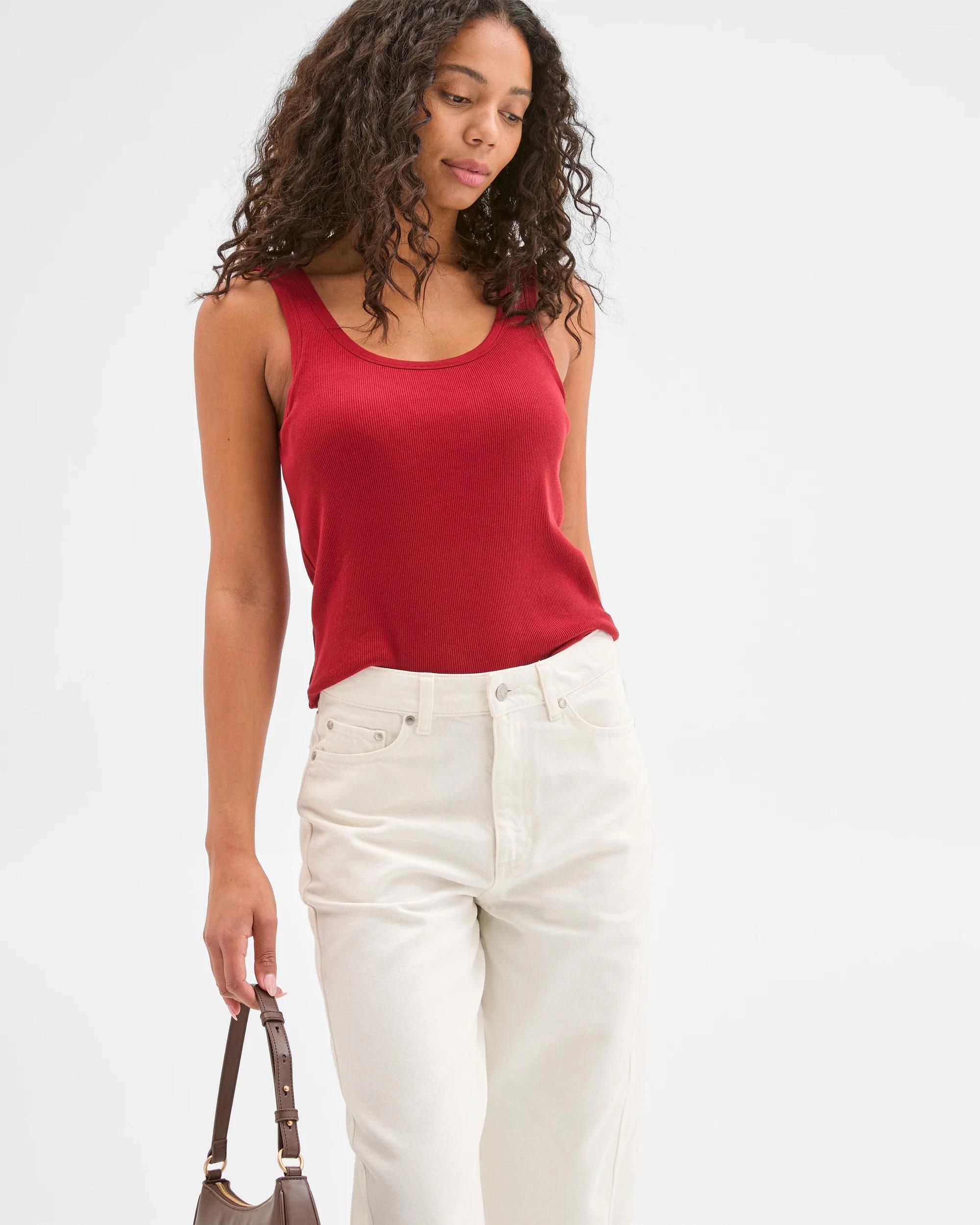 1 Target Woman Australian Cotton Blend Scoop Neck Tank Top with Shelf Bra GARNET, 1 of 7