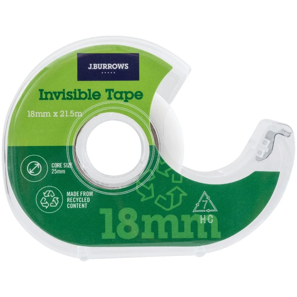 2 J.Burrows Recycled Invisible Tape & Dispenser 18mmx21.5m 6PK, 2 of 3
