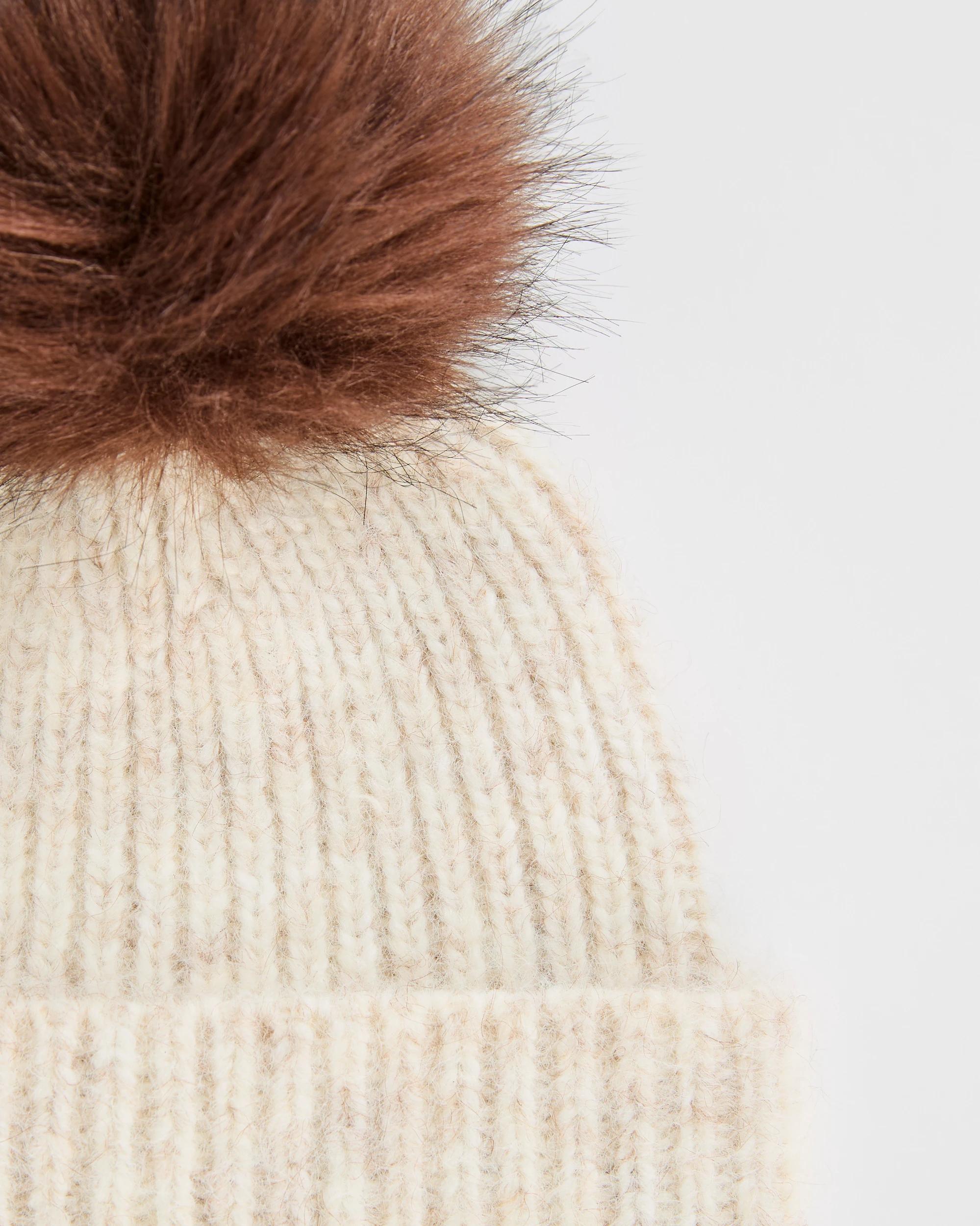 2 Target Woman Chunky Rib Knit Pom Beanie NATURAL MARLE, 2 of 3