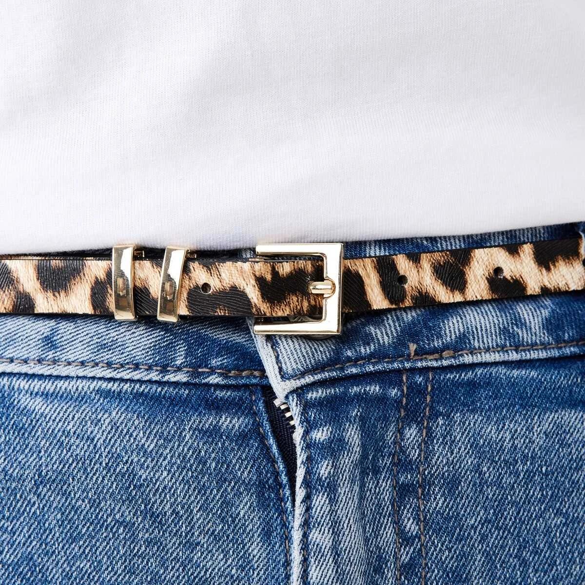 4 2 Pack Skinny Belts LEOPARD BEIGE, 4 of 6