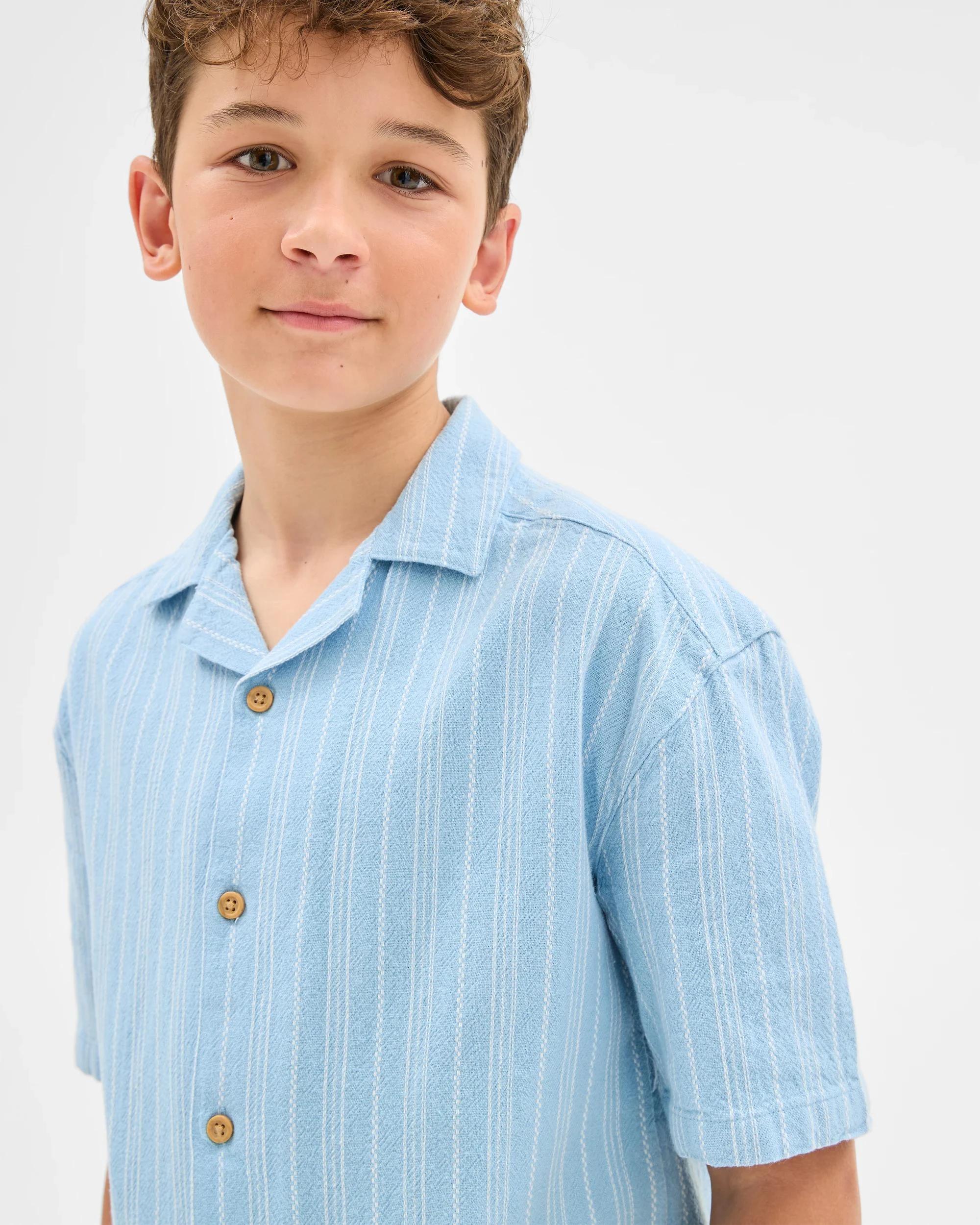 2 Target Cotton Linen Blend Short Sleeve Textured Shirt TIDAL BLUE STRIPE, 2 of 6