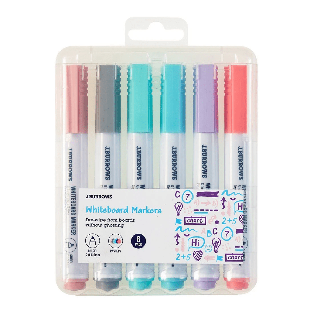 1 J.Burrows Whiteboard Markers Chisel Pastels 6 Pack, 1 of 3