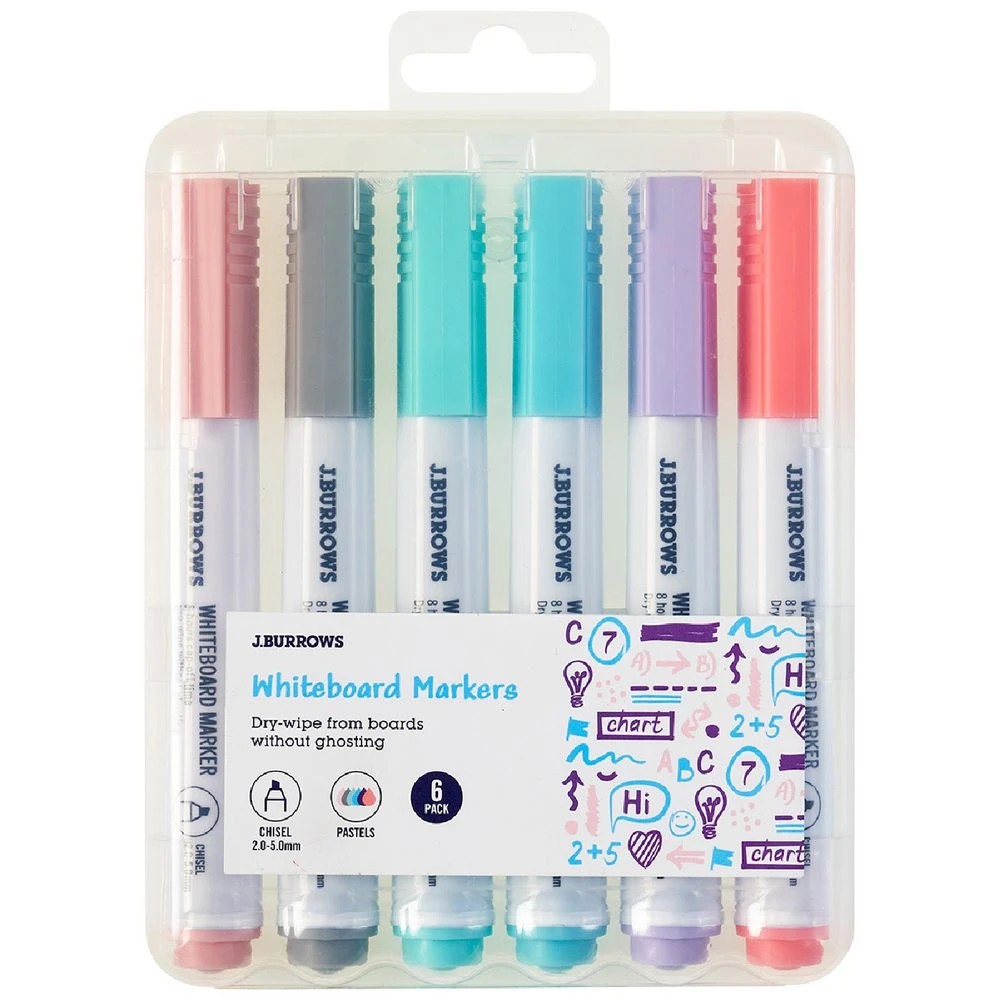 1 J.Burrows Whiteboard Markers Chisel Pastels 6 Pack, 1 of 4