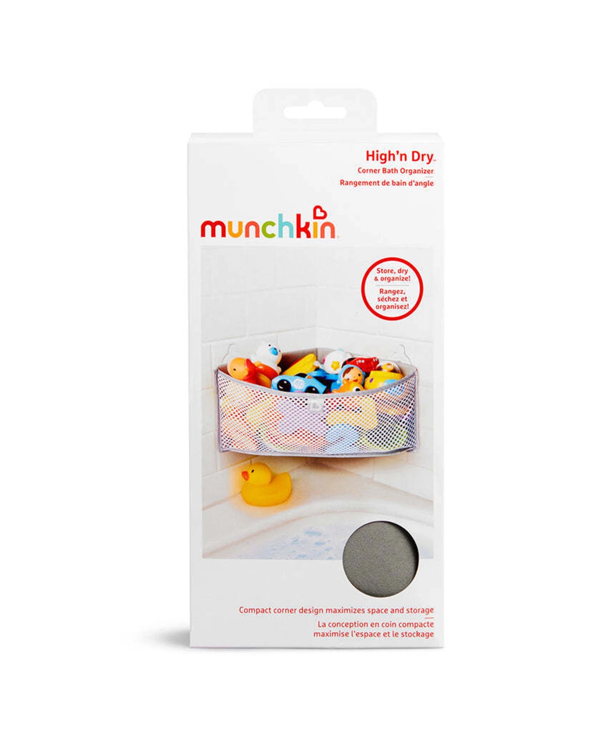 4 Munchkin High N Dry Bath Organiser Corner Design Mesh Suction Cups 6 Months - Multi, 4 of 5