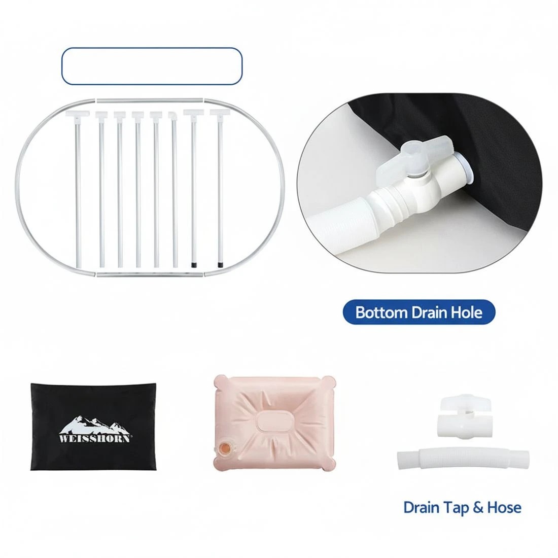 5 Weisshorn Portable Ice Bath Tub 120x70X70CM Inflatable Cold Water Folding Bathtub Spa Massage - Black, 5 of 5