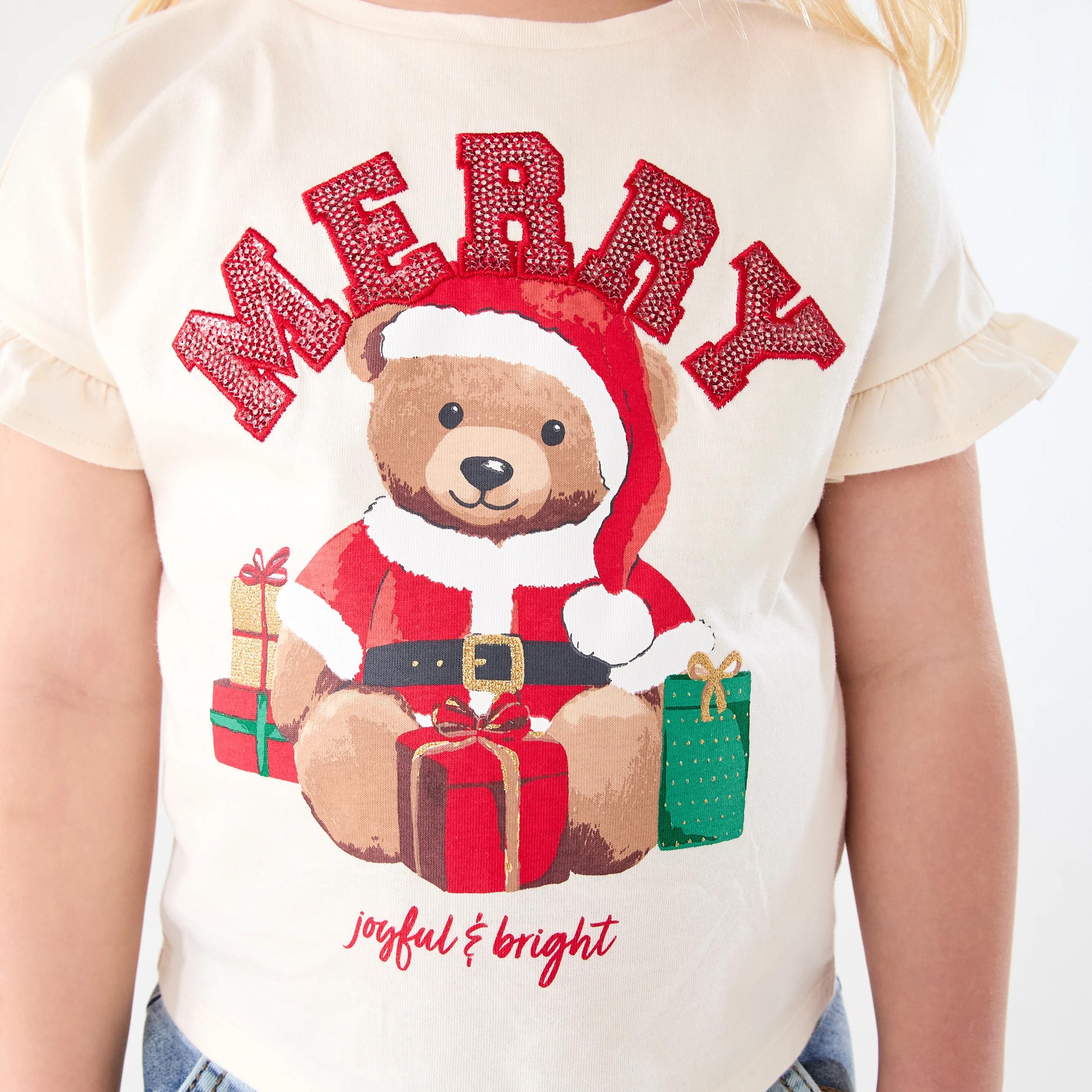 3 Christmas Sequin T-shirt Biege Bear, 3 of 6