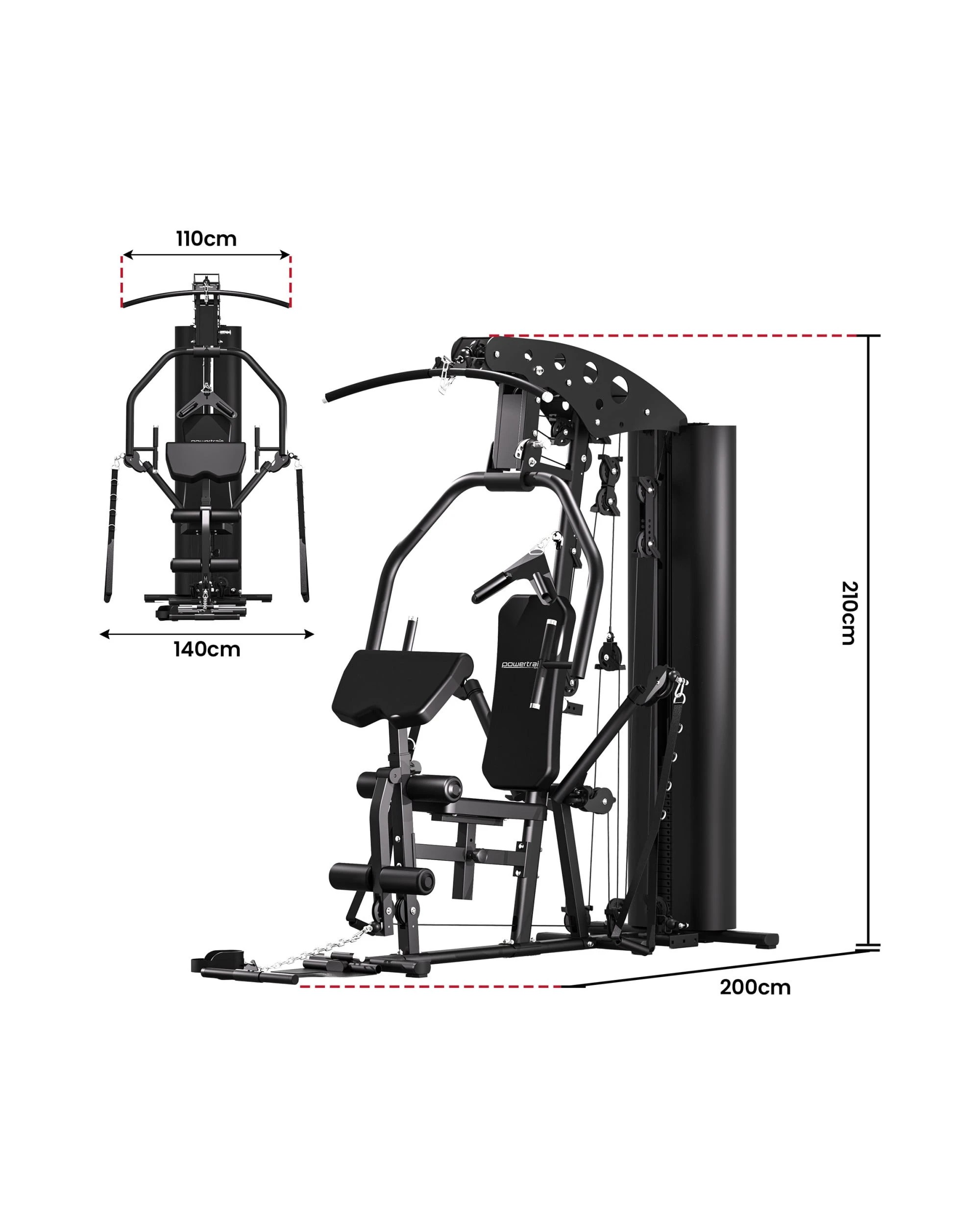 2 Powertrain Home Multi Gym 560 Full Body Training with 90kg Weight Stack Home Gym - Black, 2 of 10