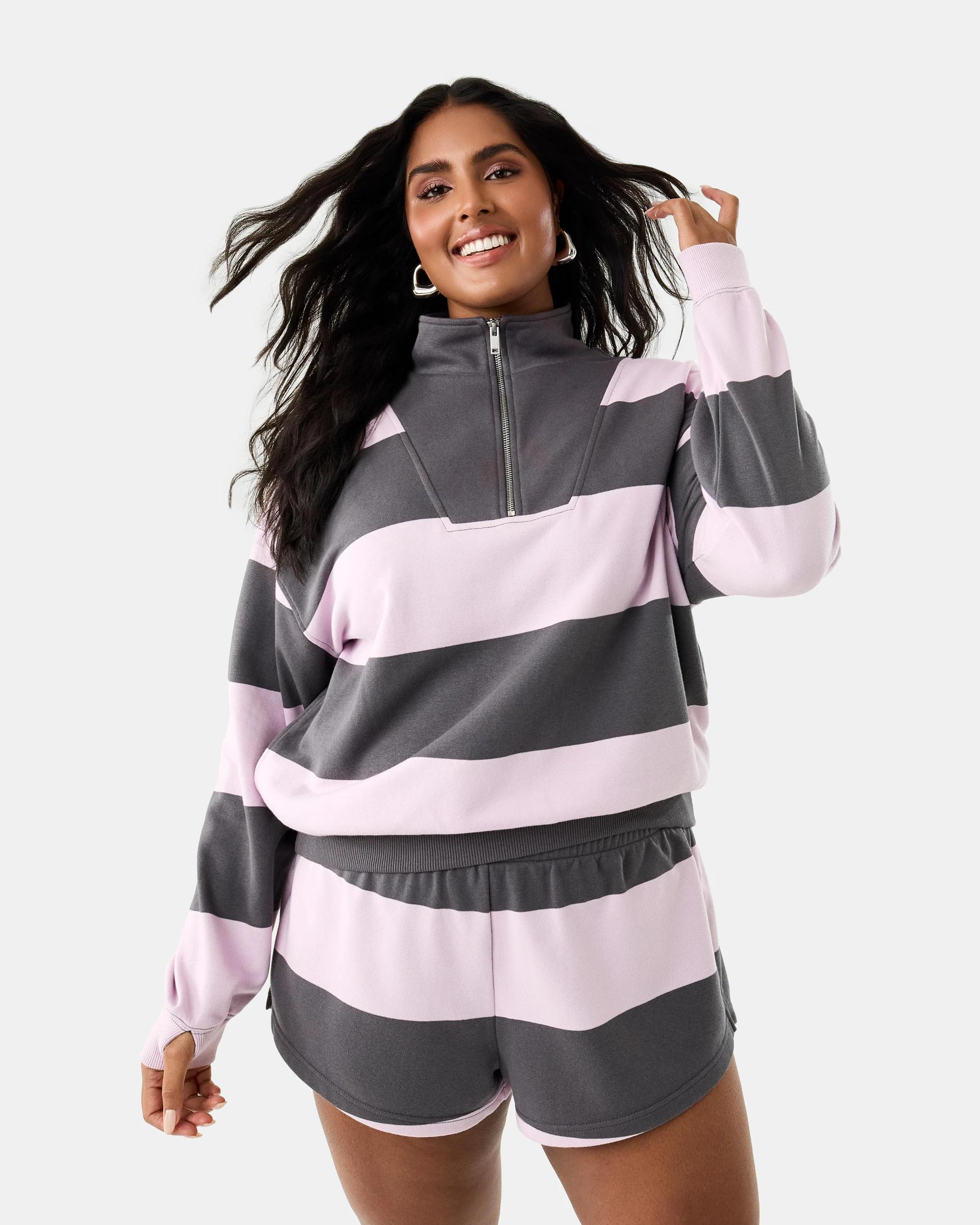 3 Funnel Neck Quarter Zip Sweatshirt Stripe, 3 of 10