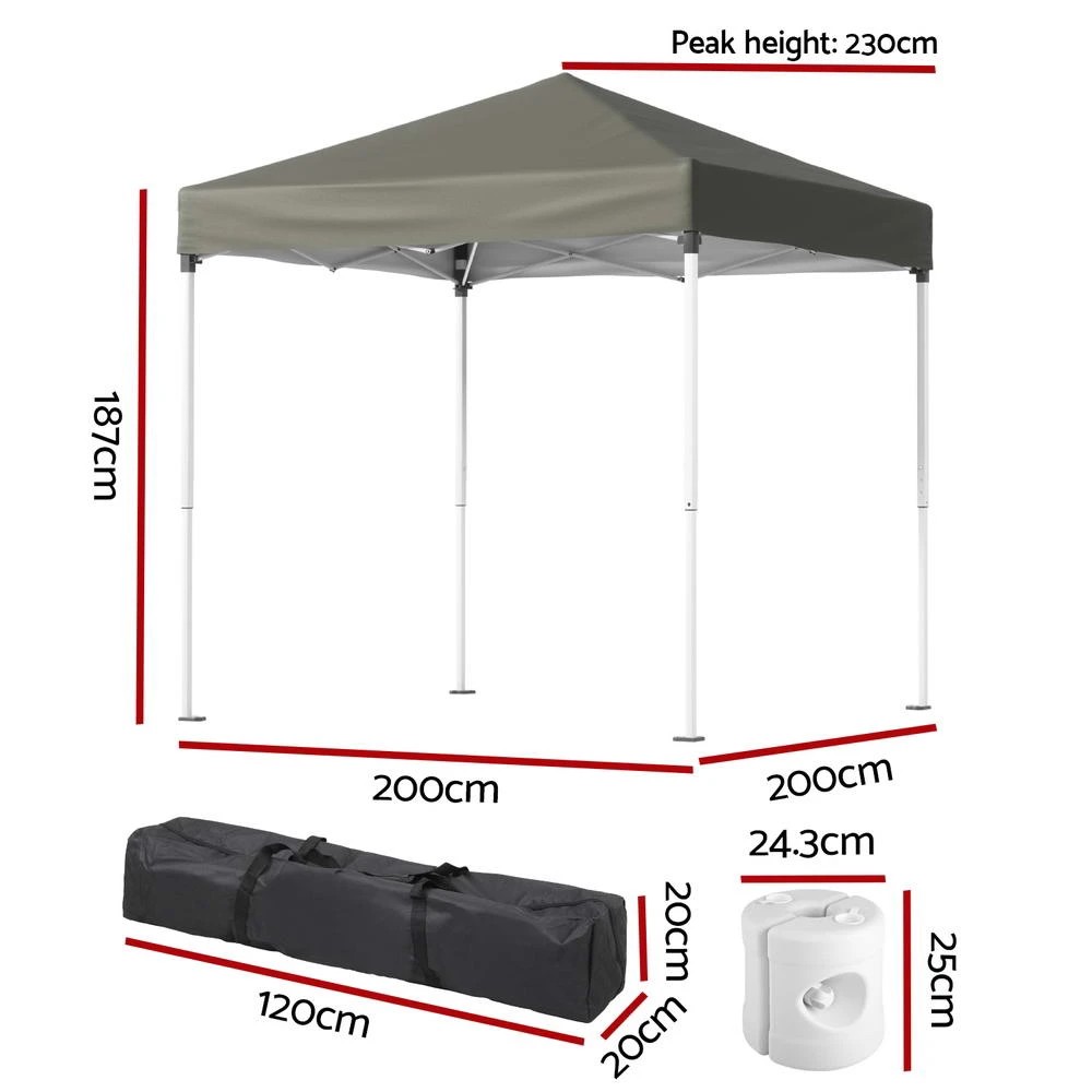 2 Instahut Gazebo 2x2m Outdoor Patio Garden Marquee Shade w/ Base Pods - Grey, 2 of 6