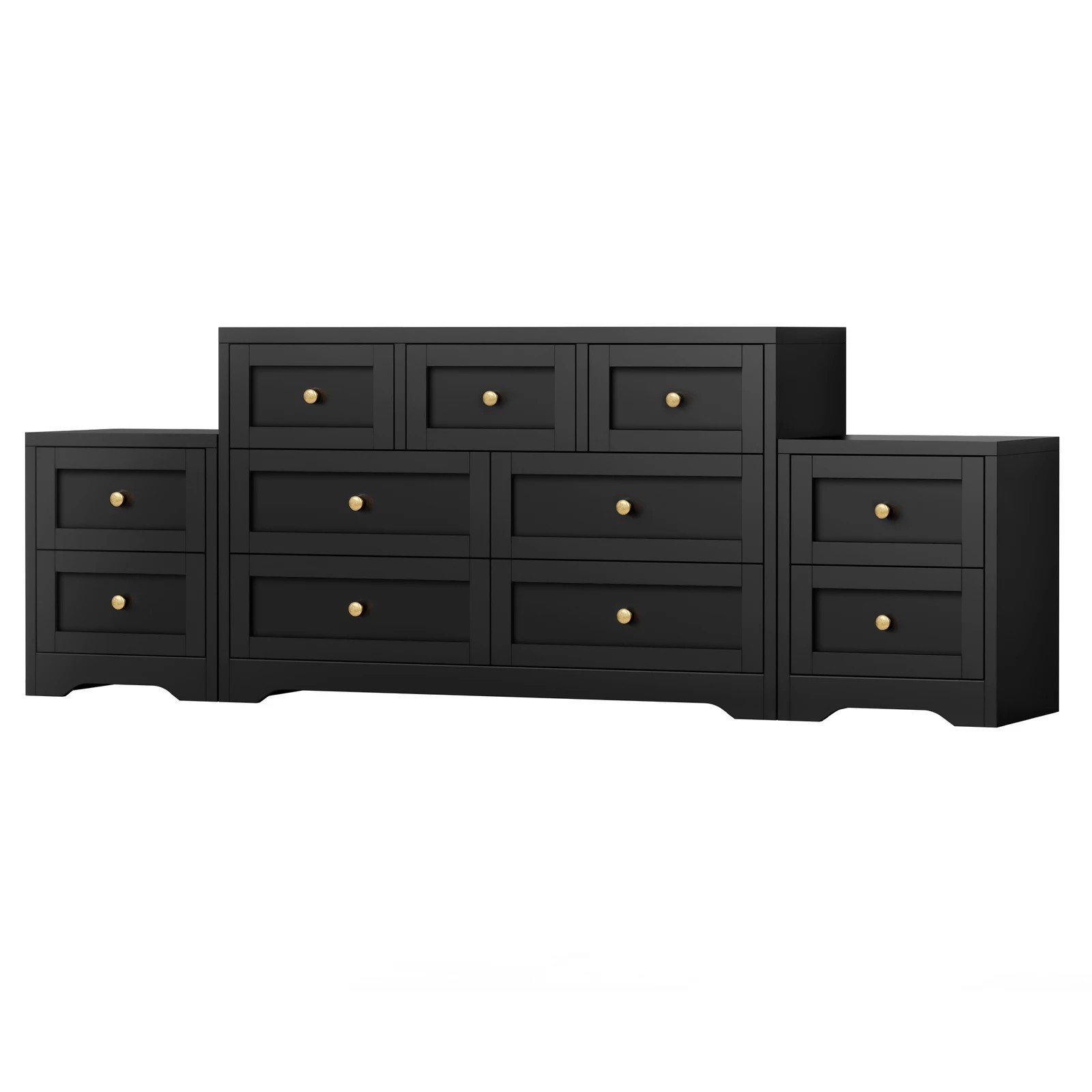 1 Alfordson 7 Chest of Drawers 2x Bedside Table Hamptons Bedroom Storage - Black, 1 of 10