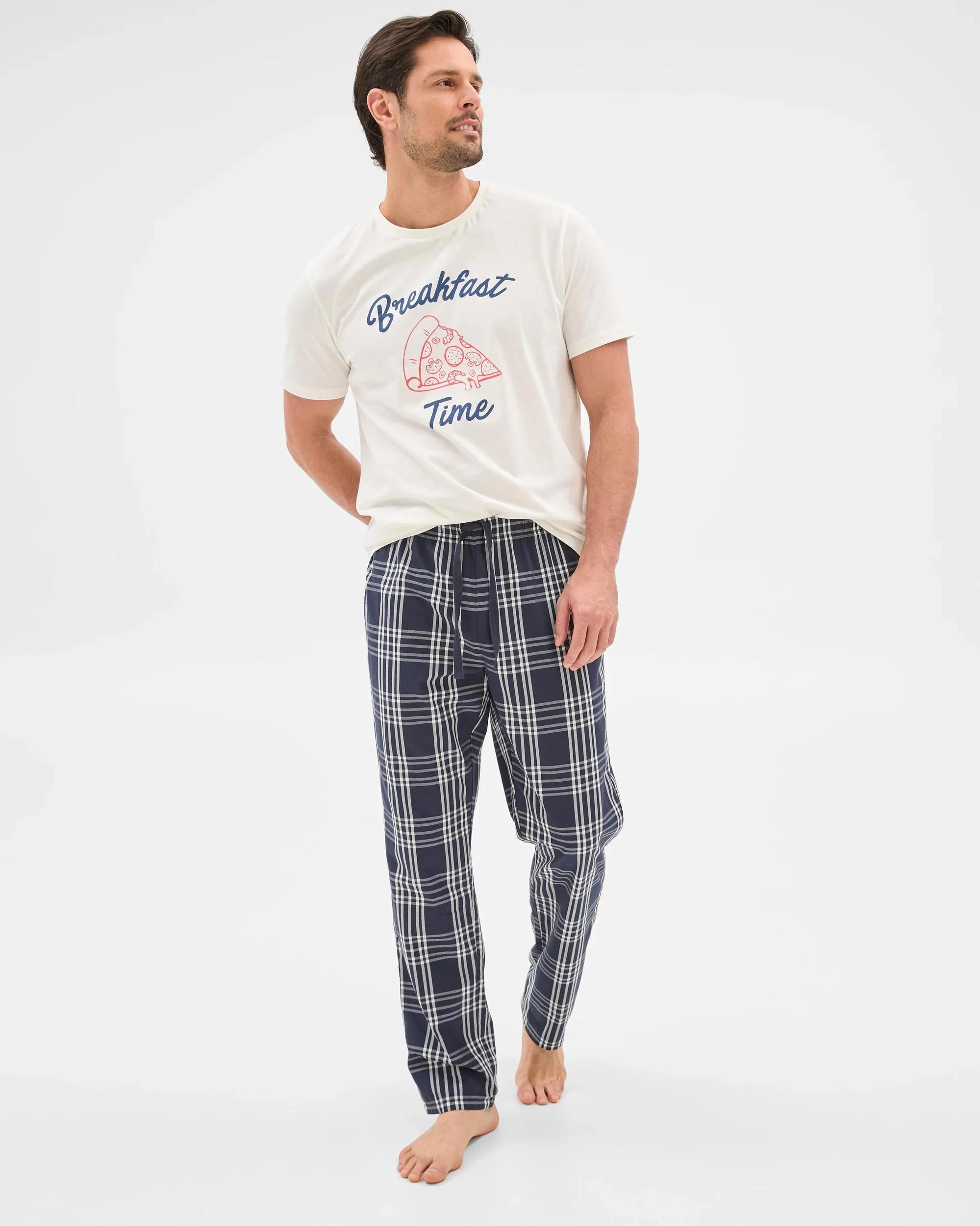 1 Target Mens Australian Cotton Jersey/Poplin Pyjama Set WHITE/NAVY CHECK, 1 of 6