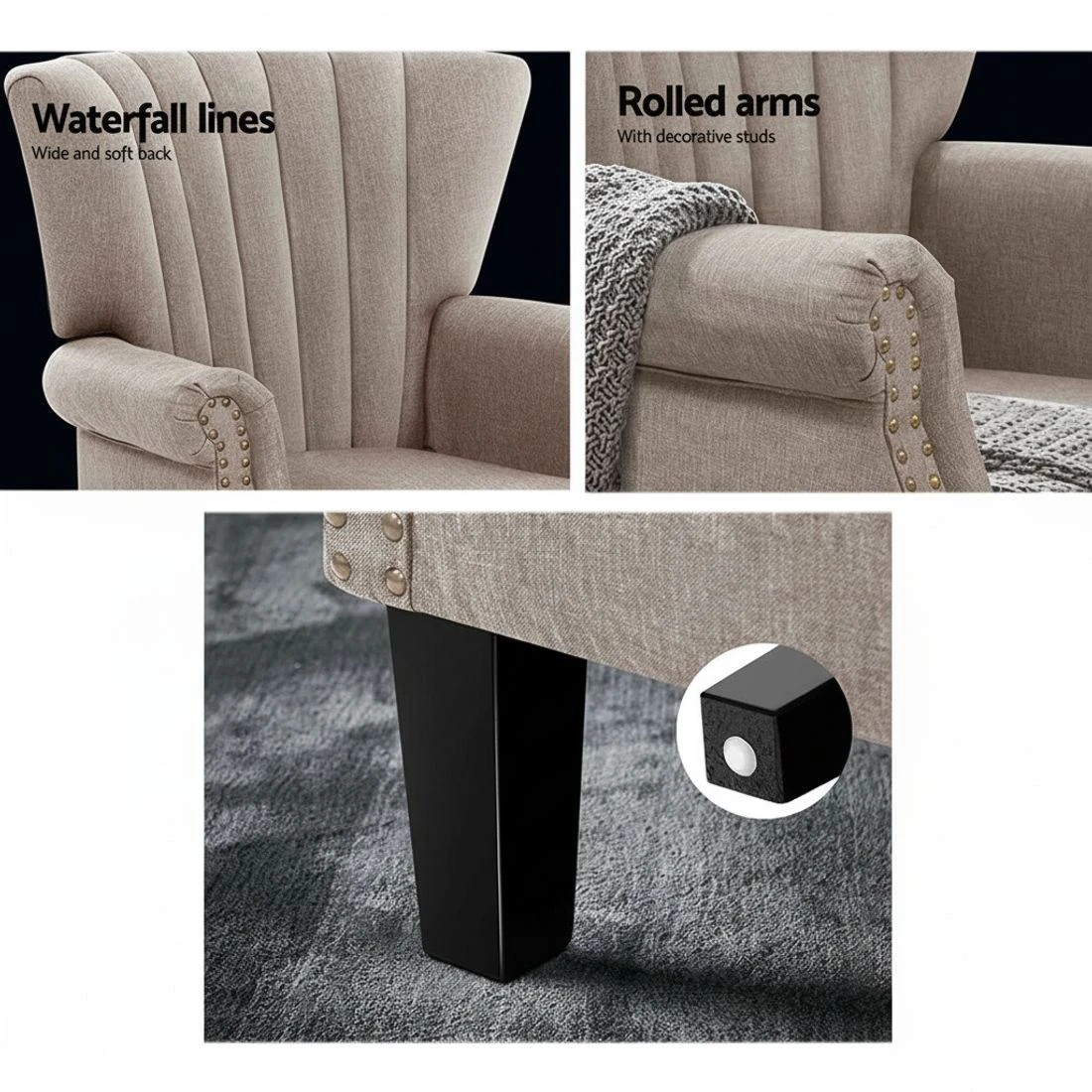 5 Artiss Armchair Wingback Taupe Andrew - Beige, 5 of 5