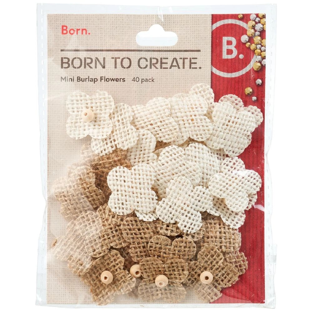 1 Born Mini Burlap Flowers Natural/White 40 Pack, 1 of 6