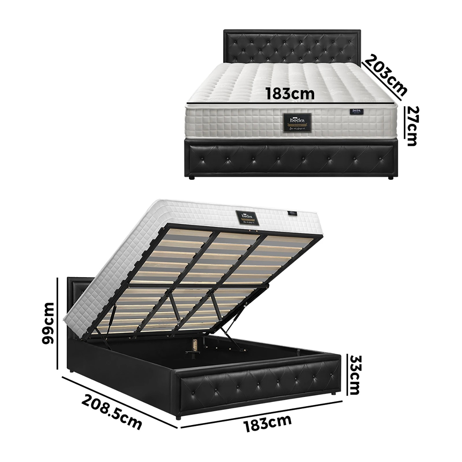 10 Oikiture King Bed Gas Lift Storage Base With Mattress Set
 - Black, 10 of 10