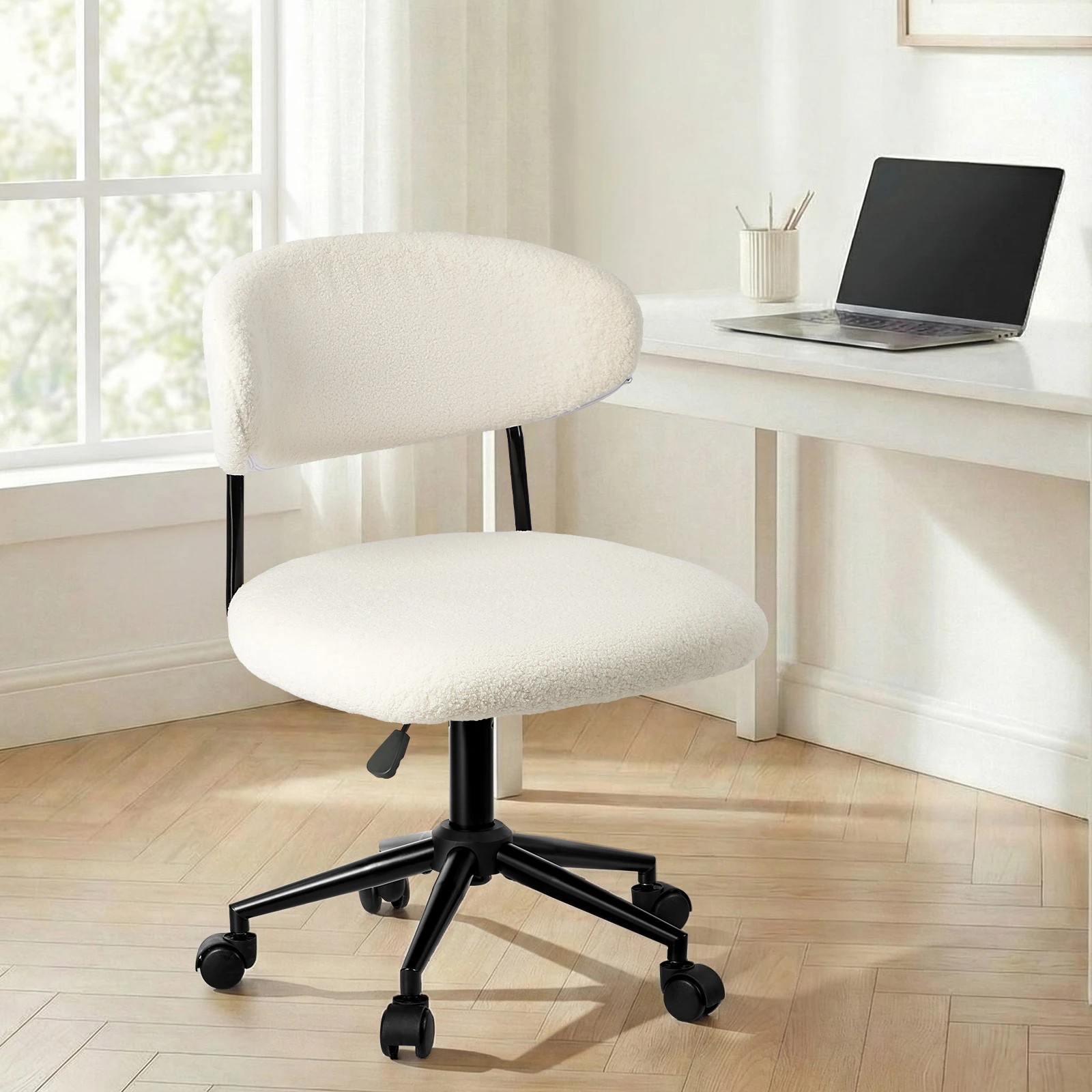 3 Oikiture Armless Office Chair Mid Back Wide Seat Swivel Home Desk Chair - White, 3 of 6