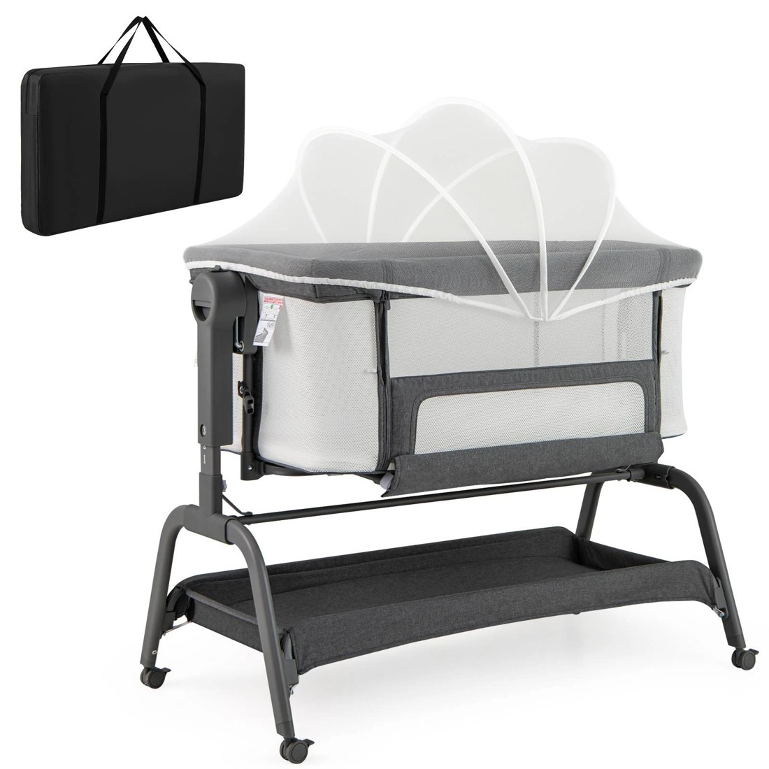 1 Costway 4-in-1 Baby Cot Bed Mobile Bedside Sleeper - Black, 1 of 2
