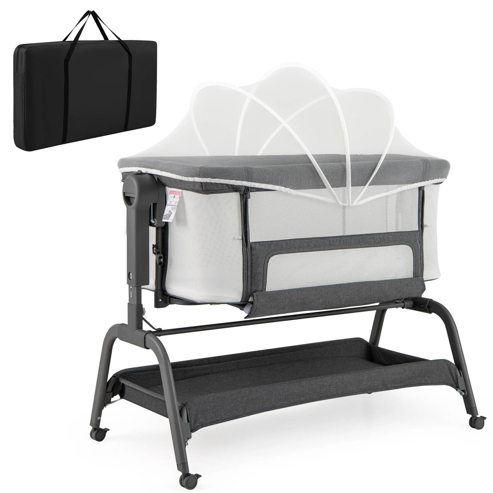 1 Costway 4-in-1 Baby Cot Bed Mobile Bedside Sleeper - Black, 1 of 6