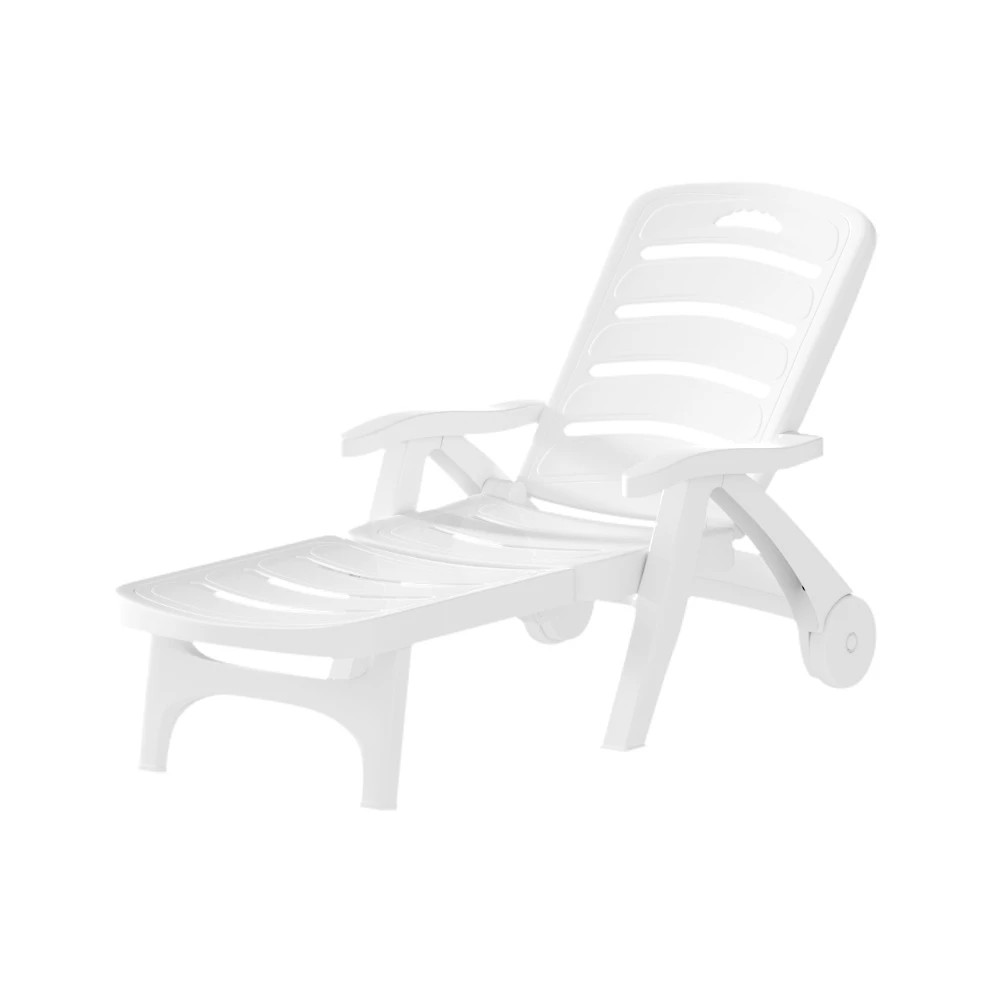 1 Gardeon Sun Lounger Folding Chaise Lounge Chair Wheels Patio Outdoor - White, 1 of 5