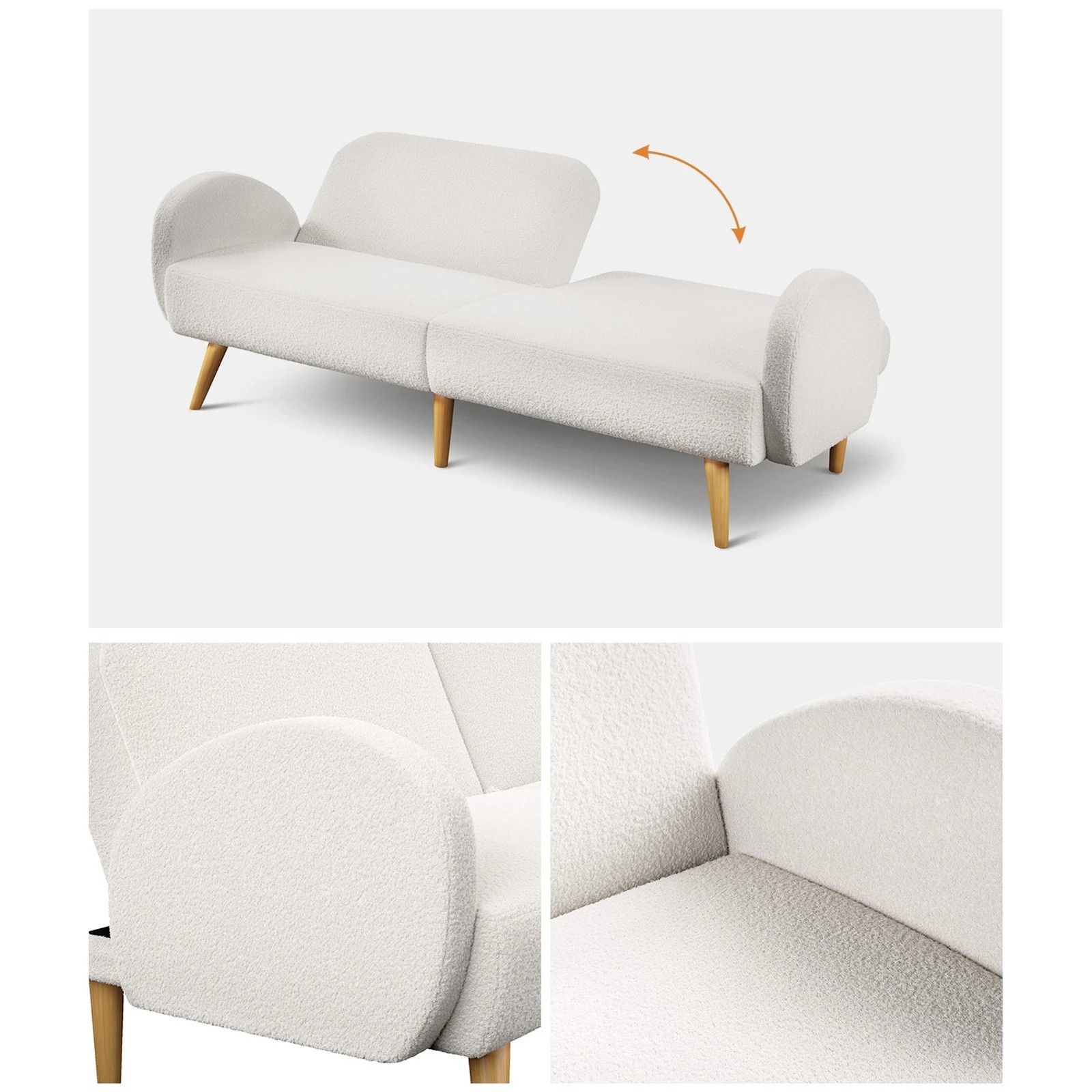 6 Oikiture Boucle Sofa Bed 3 Seater Recliner - White, 6 of 10