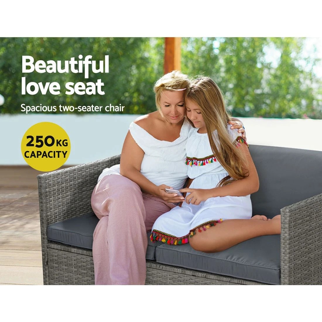 4 Gardeon 4-Piece Outdoor Sofa Set Wicker Couch Lounge Setting - Grey, 4 of 5