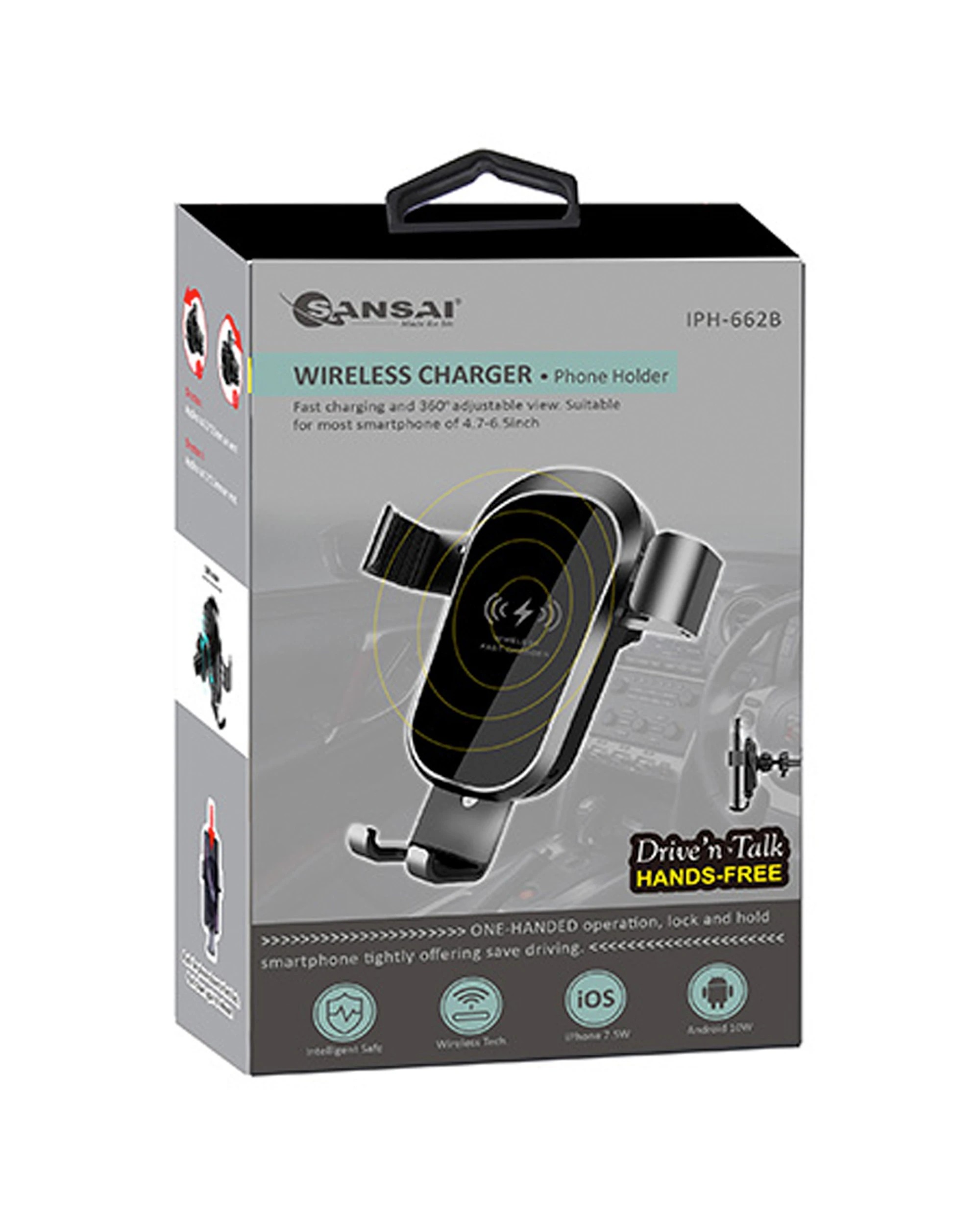 3 Sansai Wireless Qi Car Charger Mount Holder 5V 9V Compatible With iPhone X Xs 8 Plus/Samsung - Black, 3 of 3