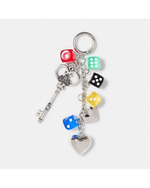 Dice Bag Charm Keyring - Silver Tone