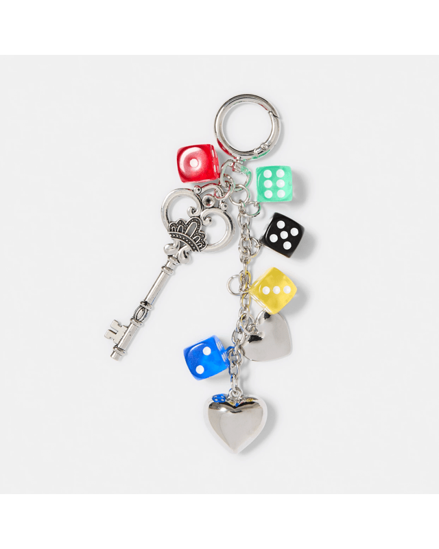 Dice Bag Charm Keyring - Silver 