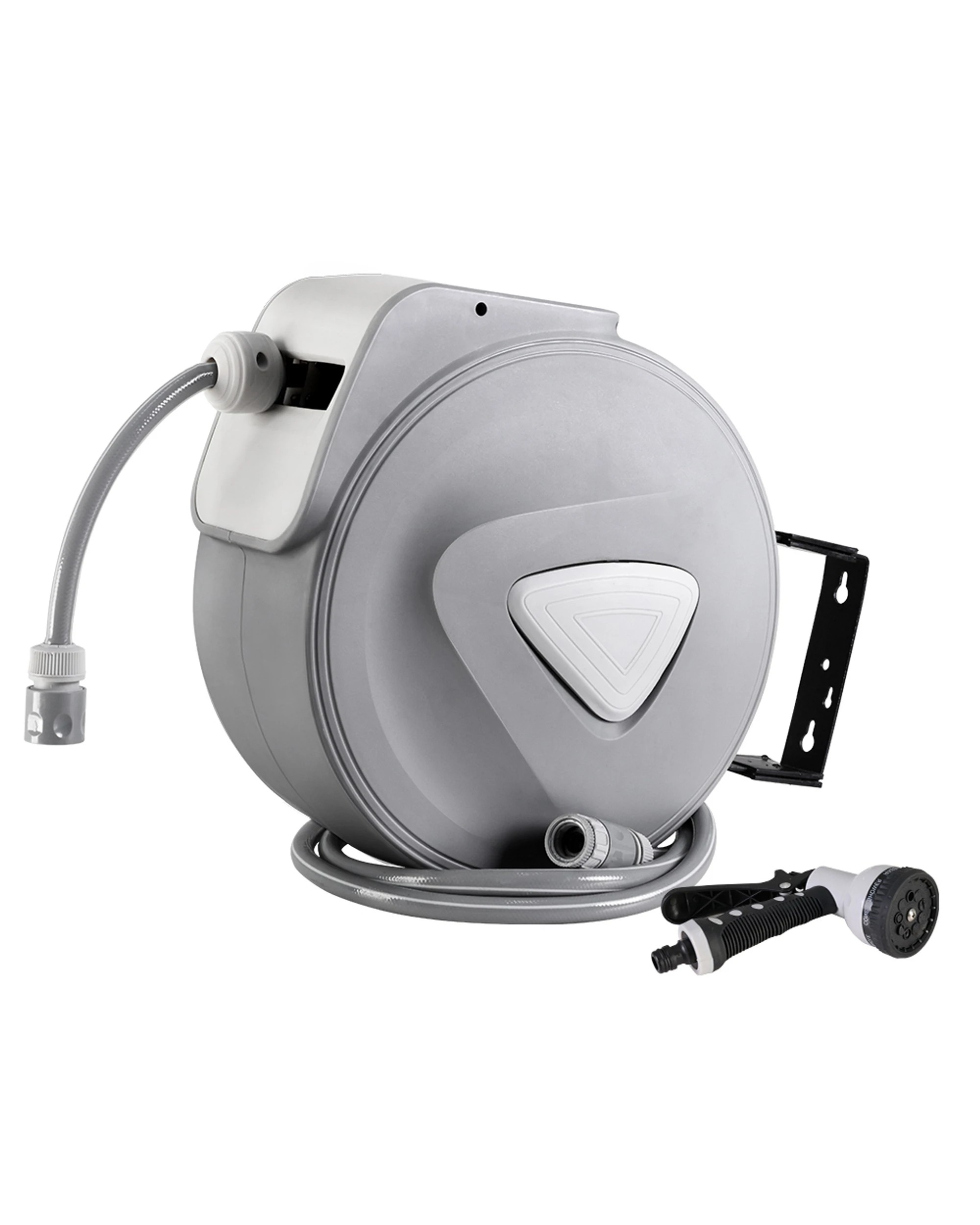 1 Green Fingers Water Hose Reel 20M Retractable Auto Rewind Spray Gun Garden - Grey, 1 of 5