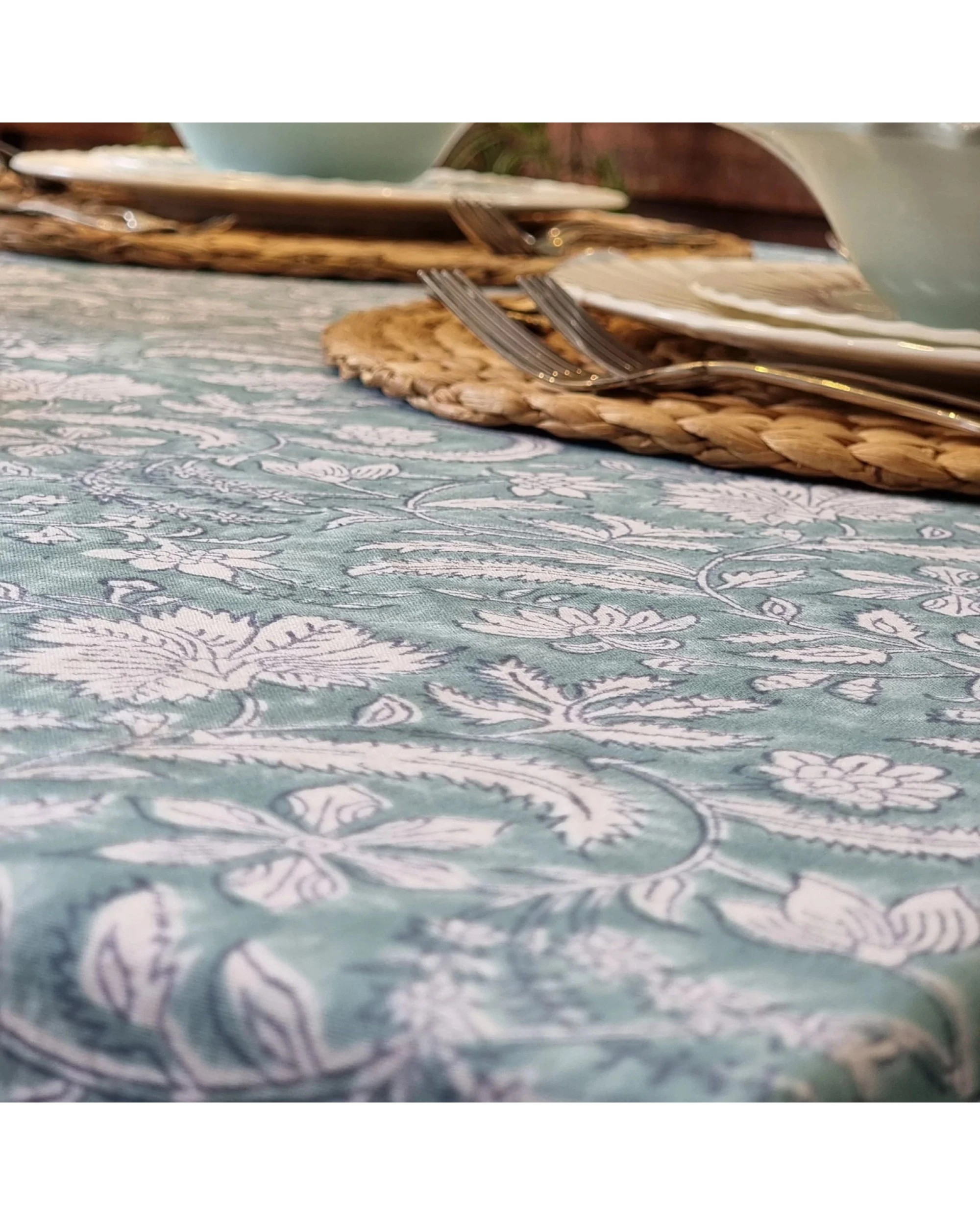 5 Kolka Poppy Hand Block-Printed and Screen-Printed Textiles Tablecloth - Blue, 5 of 5