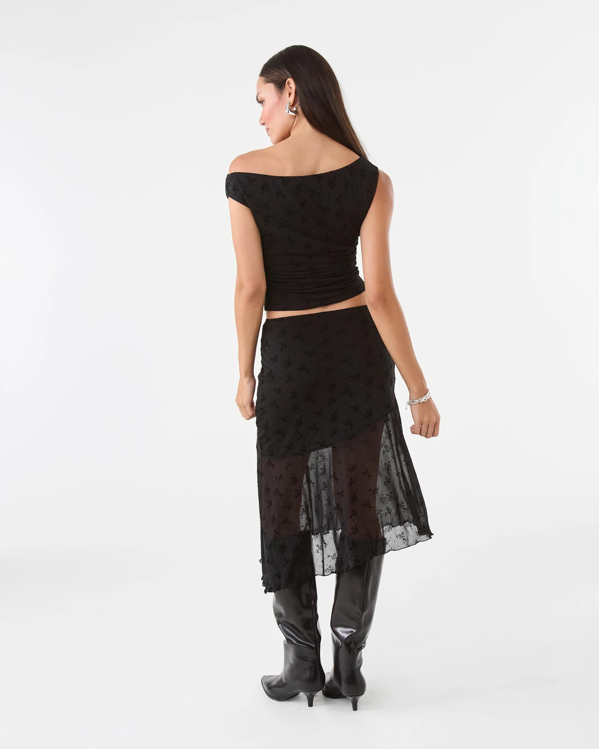5 Burnout Mesh Asymmetric Skirt Black, 5 of 6