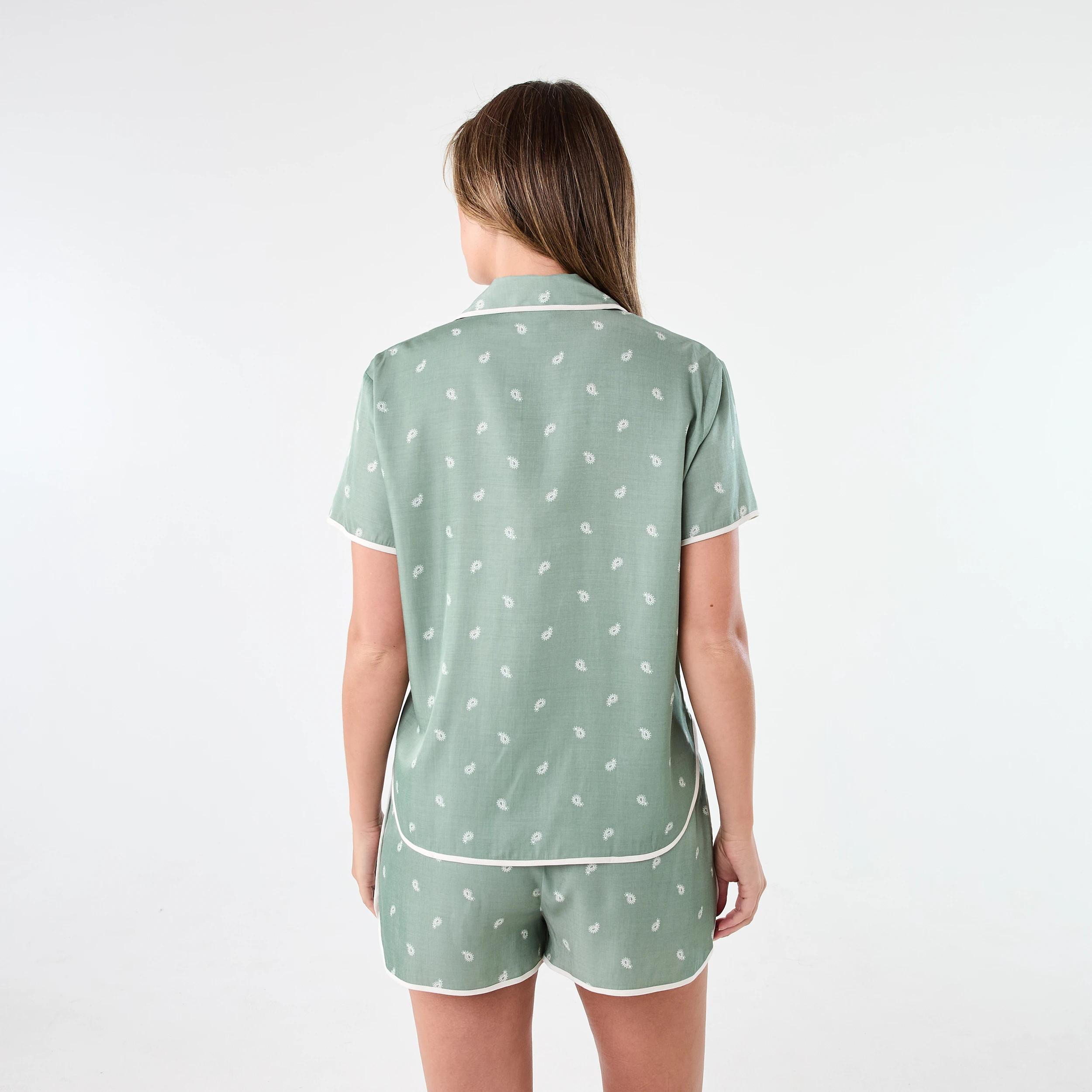3 Short Sleeve Top and Shorts Matte Satin Pyjama Set Ditsy Pais, 3 of 9