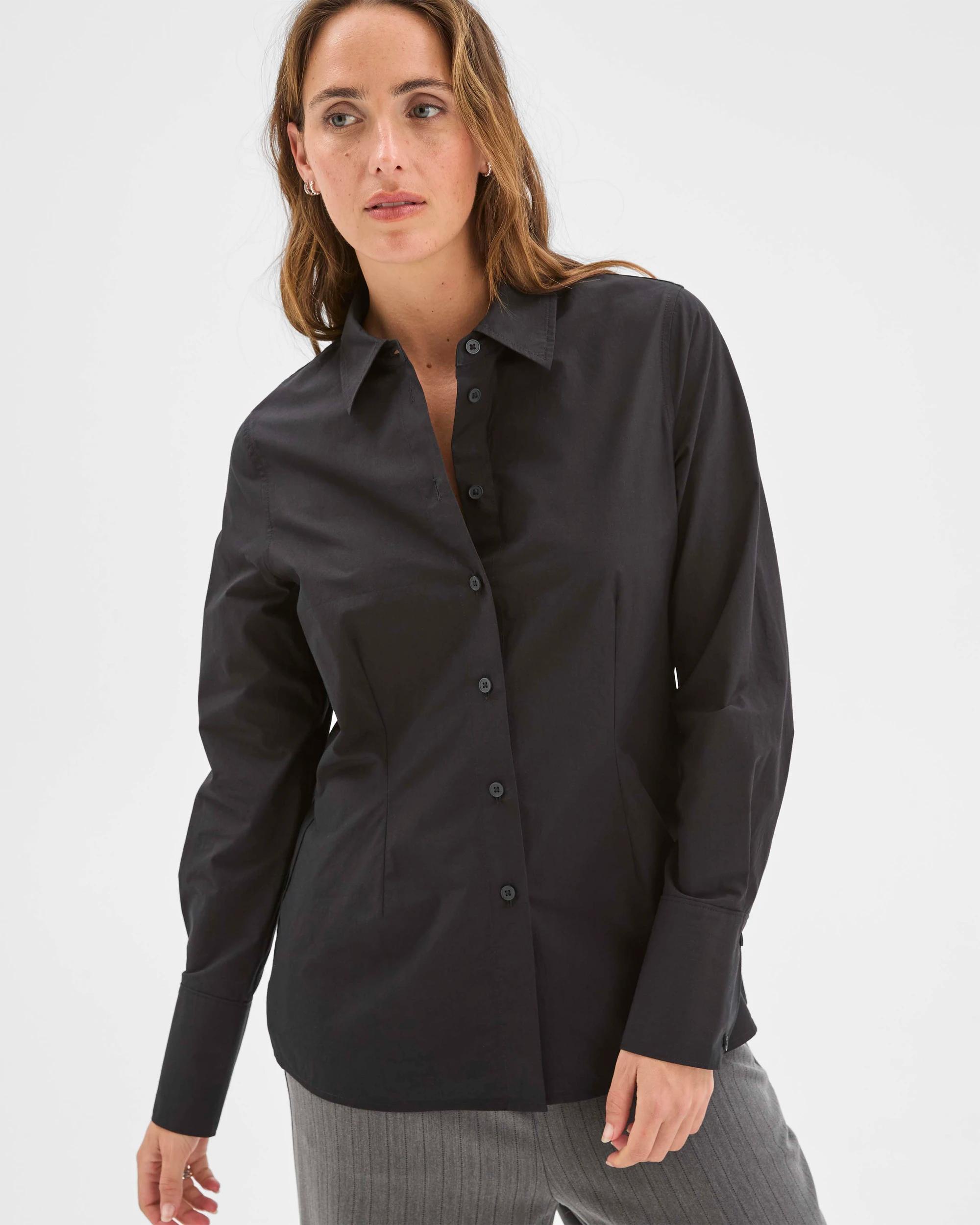 1 Preview Australian Cotton Tailored Waist Shirt BLACK, 1 of 7