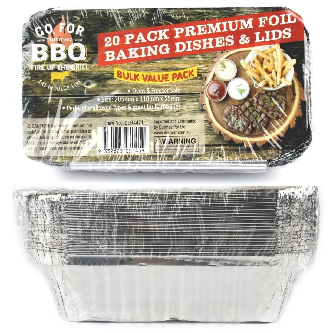 1 Durmaz Foil Trays With Lids 20.5cm x 11cm x 5.5cm Pack of 20, 1 of 3