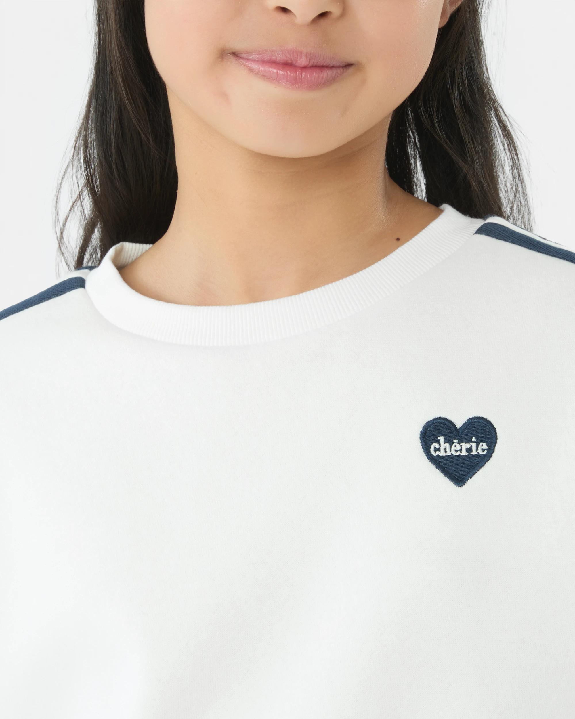 4 Oversized Side Stripe Crew Neck Sweatshirt Wht Heart, 4 of 6