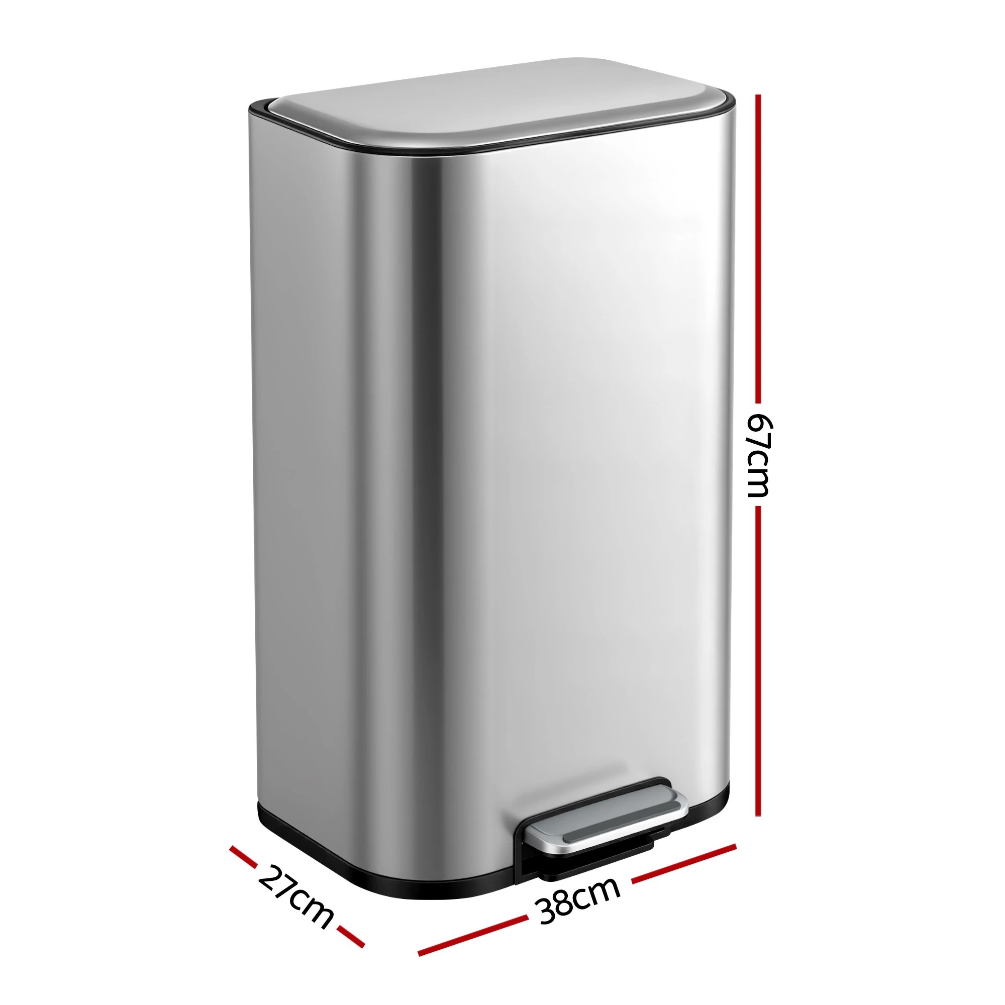 2 Cefito 40L Kitchen Trash Can Pedal Bin Rubbish Bin Steel Soft-Close Lid - Grey, 2 of 9