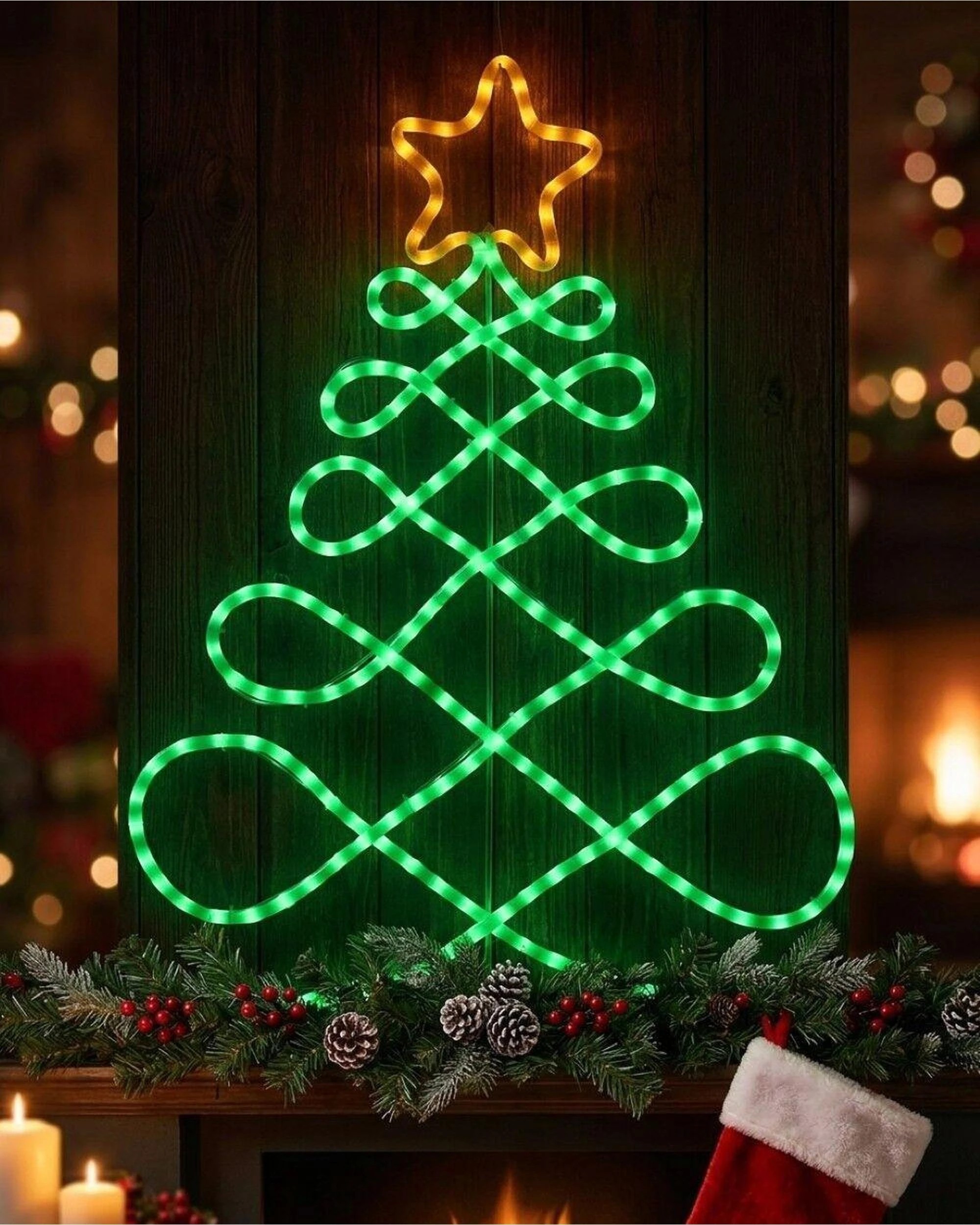 Christmas Warehouse 81cm Green & Orange Wavy Loop Pattern Christmas ...