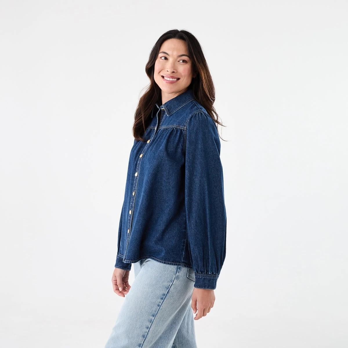 2 Long Balloon Sleeve Top Dark Wash, 2 of 7