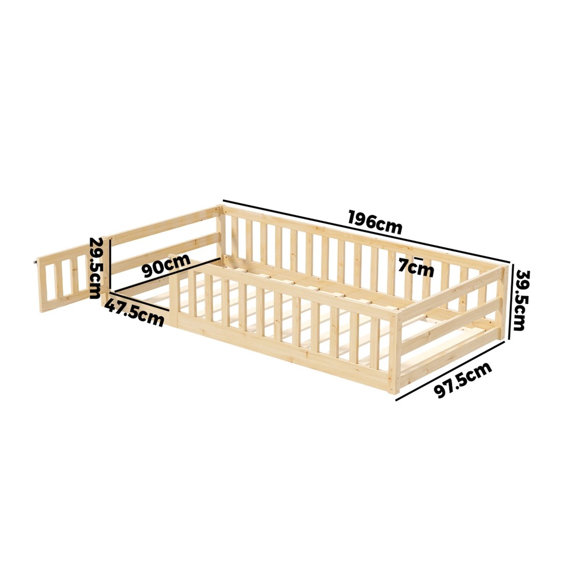 2 Oikiture Single Kids Bed Frame with Gate Fence Wood - Natural, 2 of 10