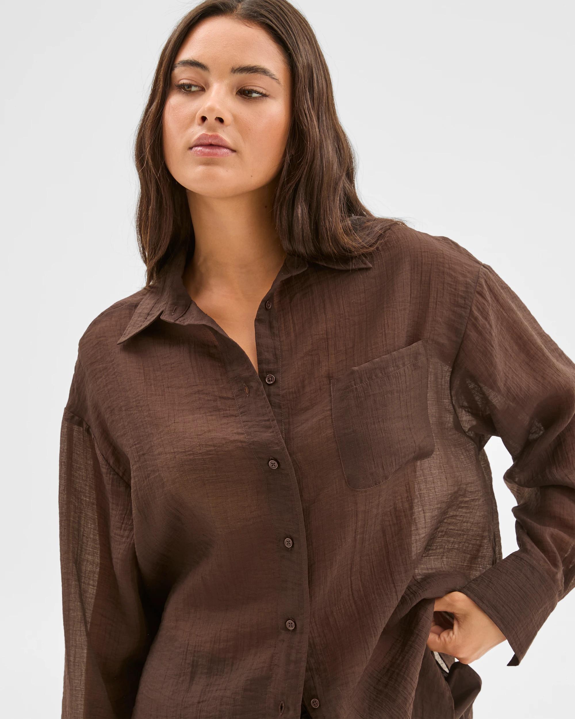 3 Sheer Relaxed Shirt - Lily Loves DEEP BROWN, 3 of 6