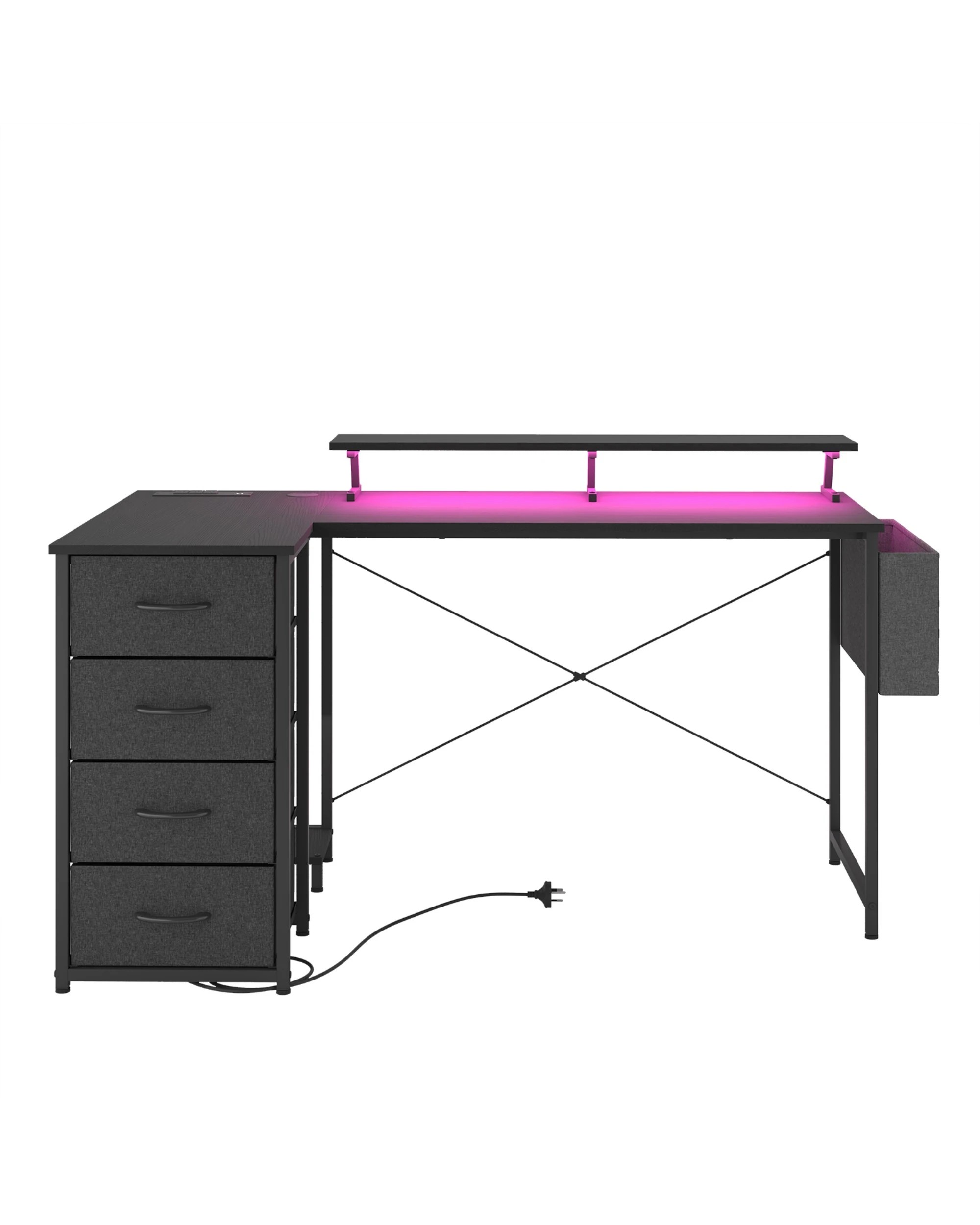 7 Ufurniture L-Shaped Gaming Desk RGB LED Reversible 160cm - Black, 7 of 9