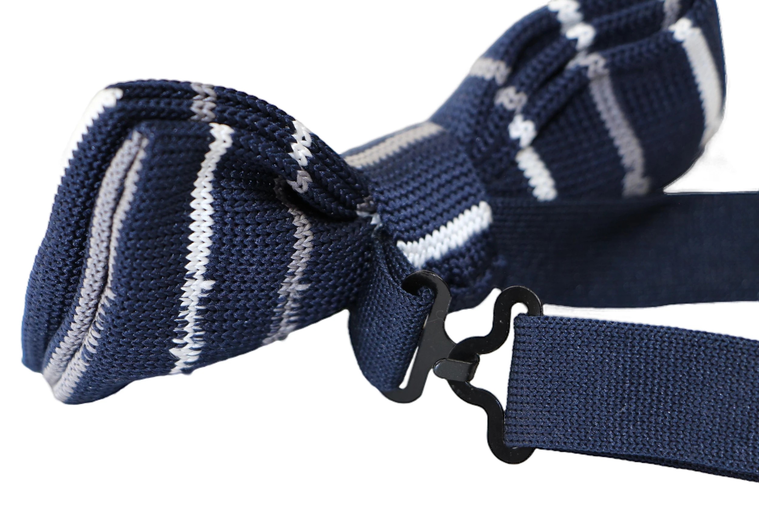3 Zasel Mens Navy With White & Grey Thin Stripes Knitted Bow Tie - Multi, 3 of 4