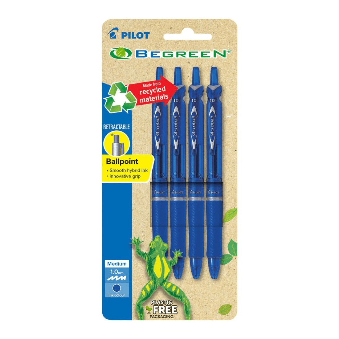 1 PILOT BegreeN Acroball Ballpoint Pens 1mm Blue 4 Pack, 1 of 2