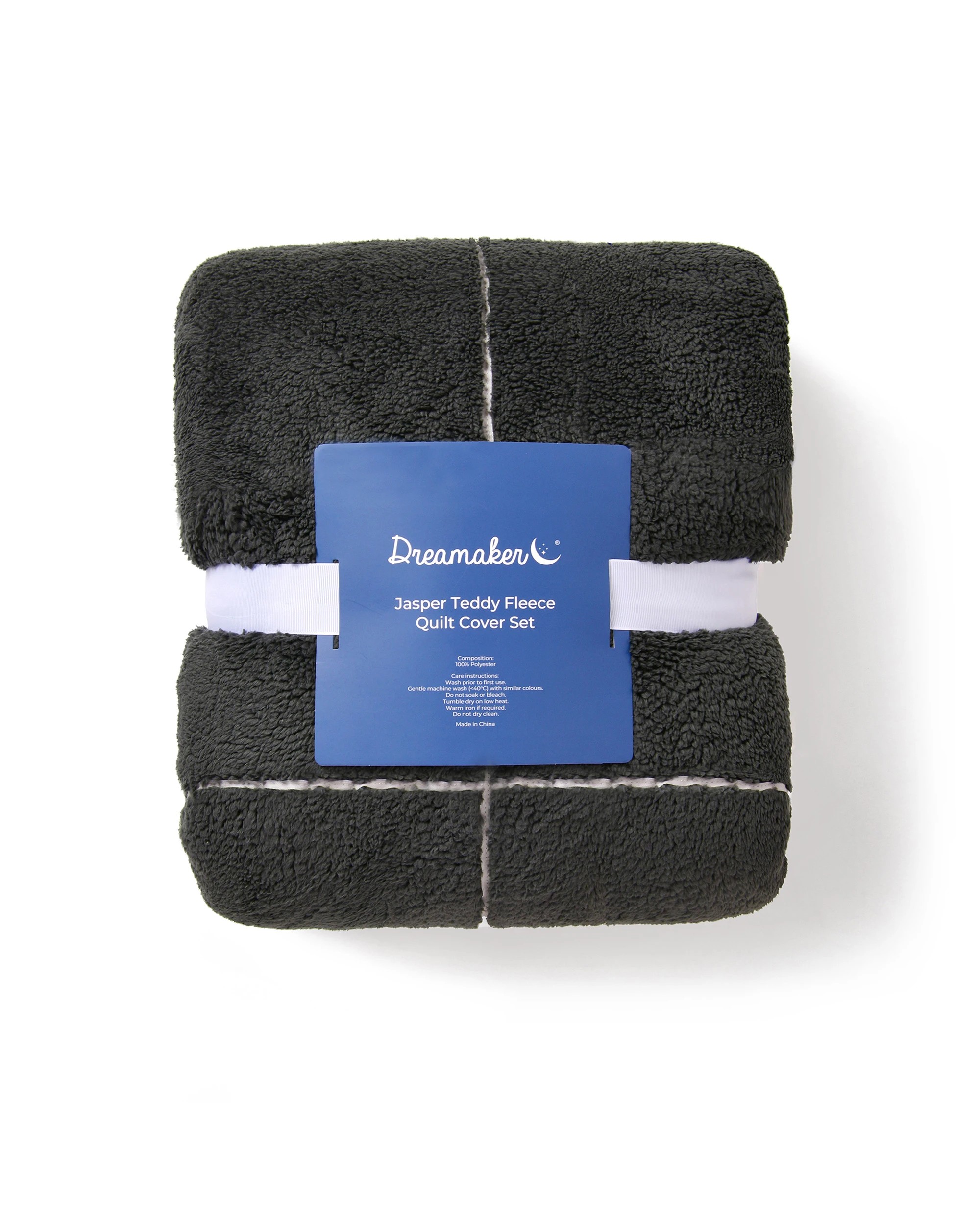 8 Dreamaker Jasper Teddy Fleece Quilt Cover Set - Single Bed - Charcoal, 8 of 8