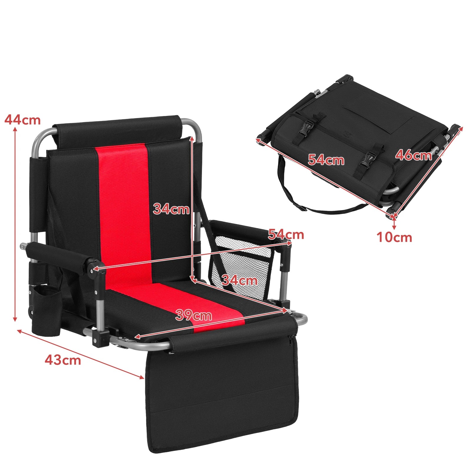 2 Costway Foldable Stadium Seat 54CM Bleacher Chair w/Back Support & Padded Cushions Portable Chair - Red, 2 of 3