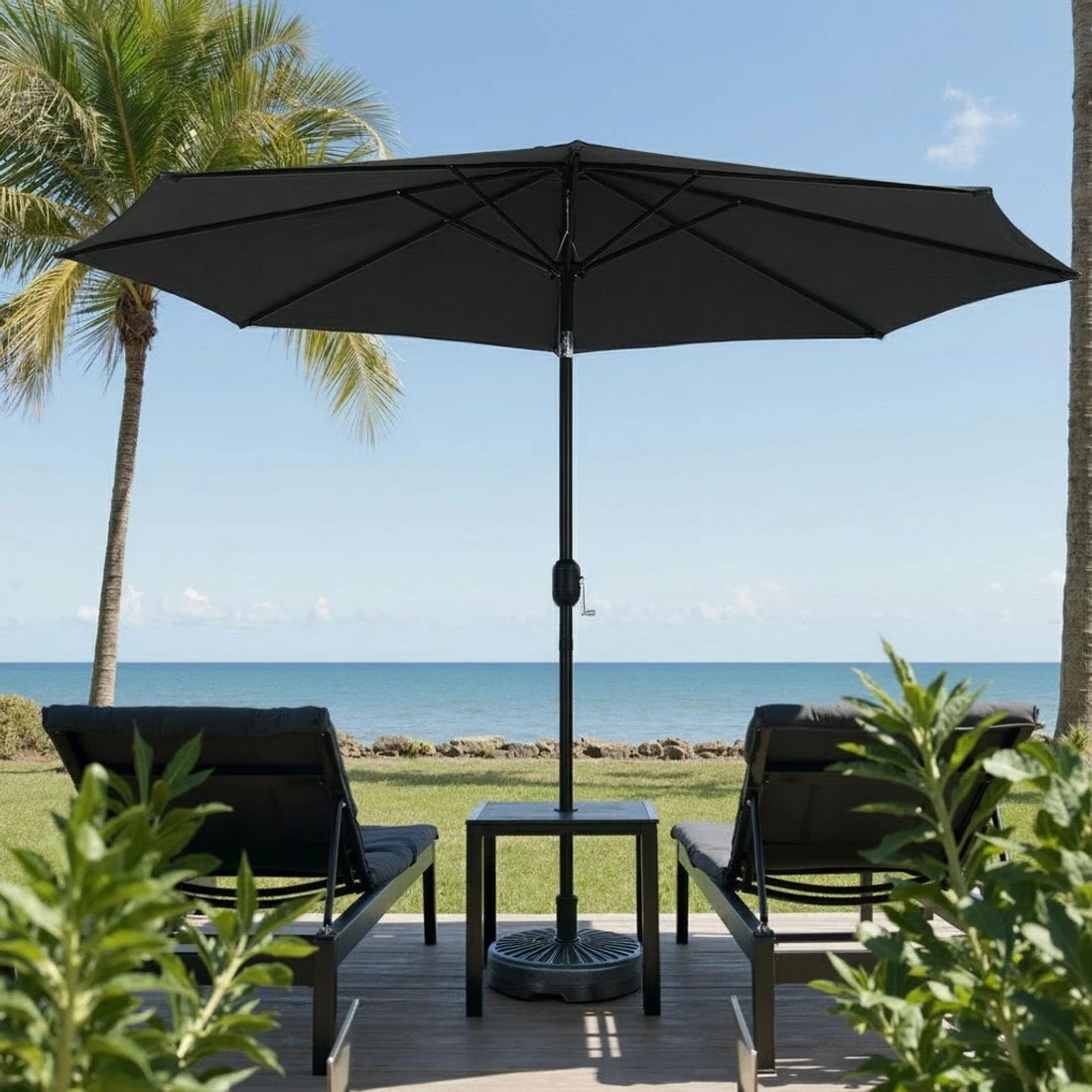 4 Instahut Outdoor Umbrella 2.9m Market Umbrella with String Light Tilt - Black, 4 of 7