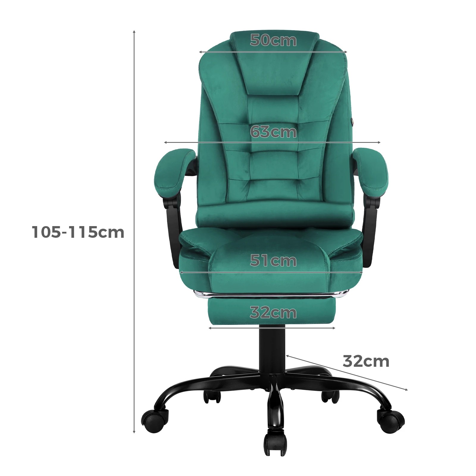 3 Alfordson Massage Office Chair Footrest Executive Gaming Racing Velvet Seat - Green, 3 of 10