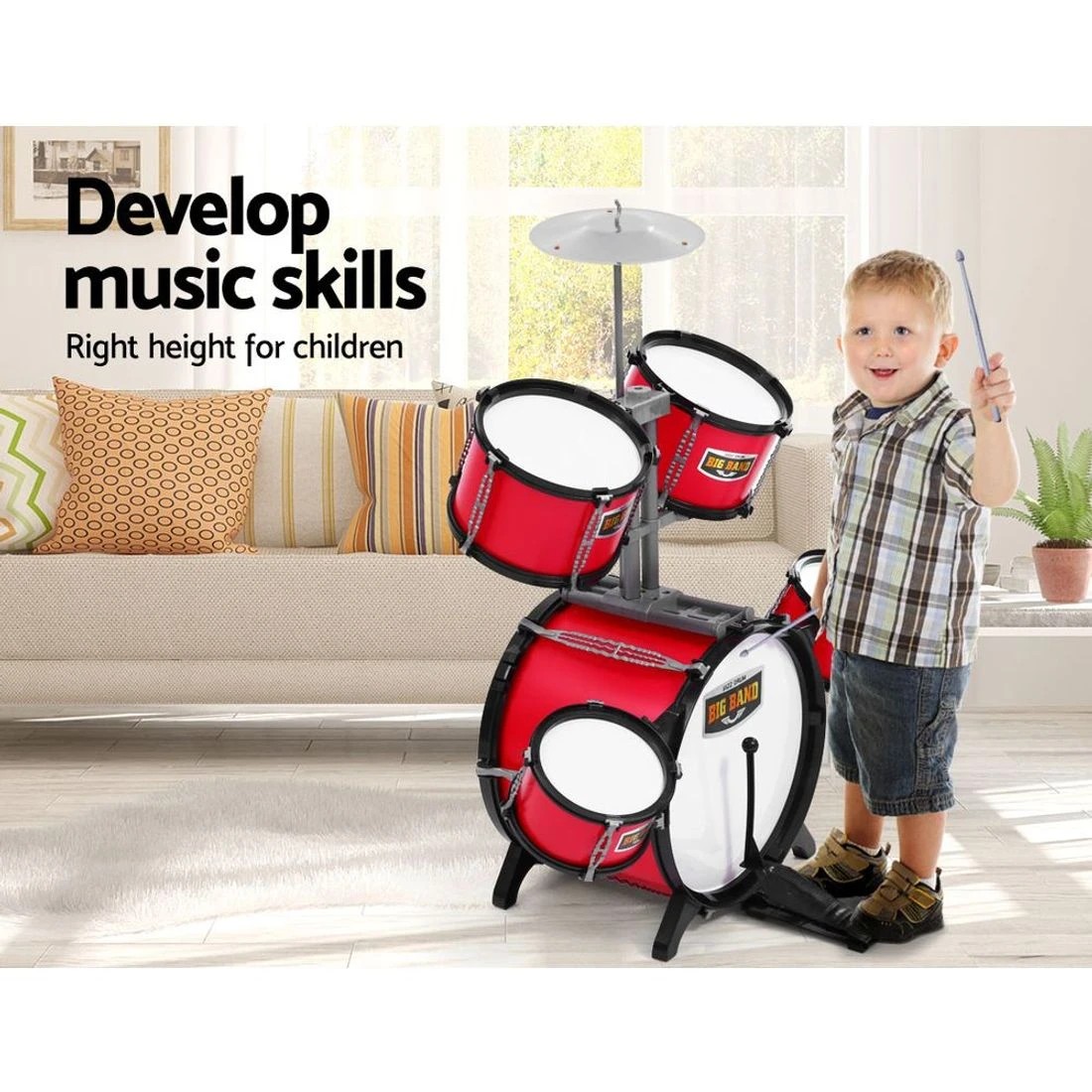 5 Keezi Kids Drum Kit Set Pretend Play Junior Drums Musical Toys Childrens 7pcs
 - multi, 5 of 5
