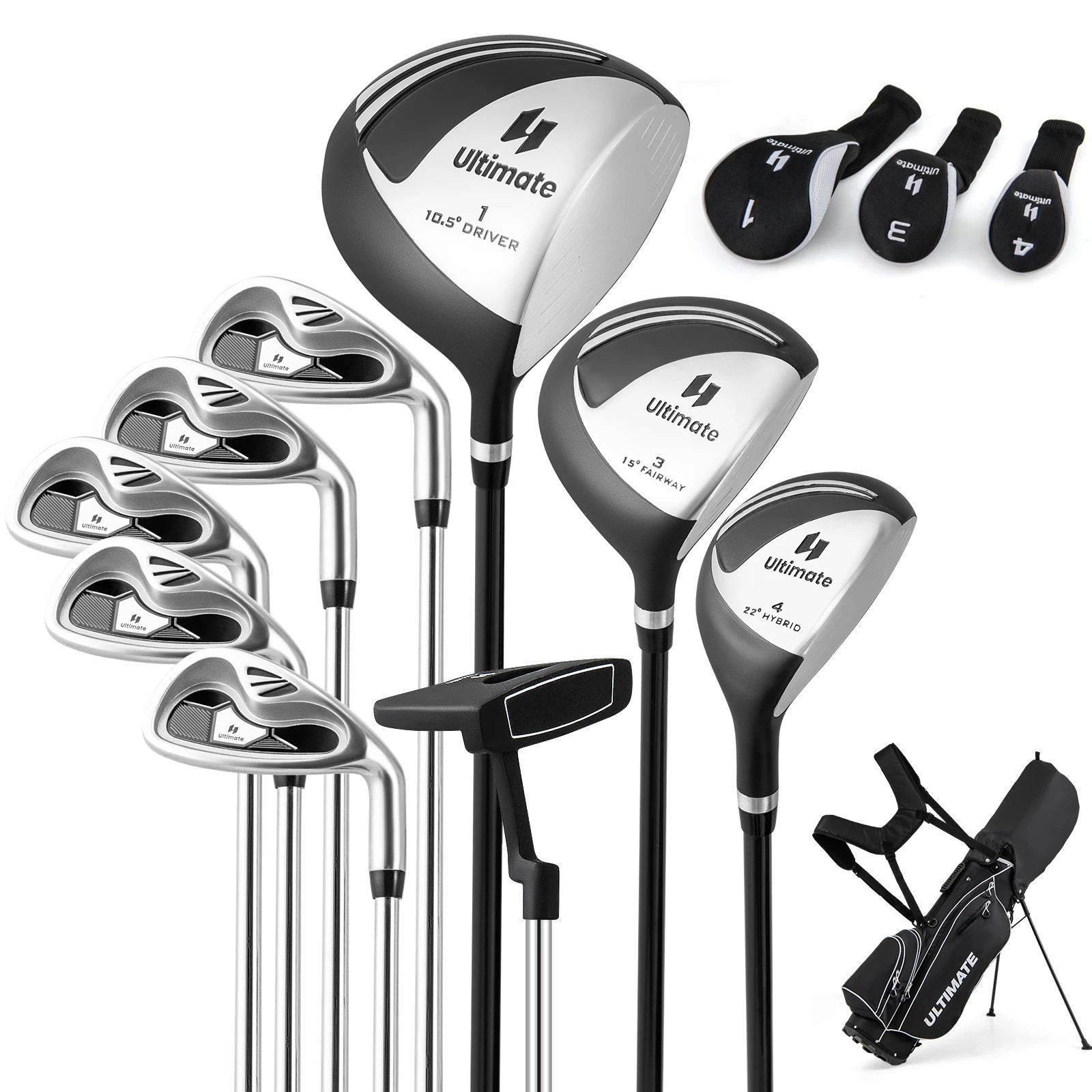 1 Costway Complete Men Golf Clubs Set Starters Pro w/Stand Bag 10PCS Alloy/Graphite Drive Right Hand - Black, 1 of 1