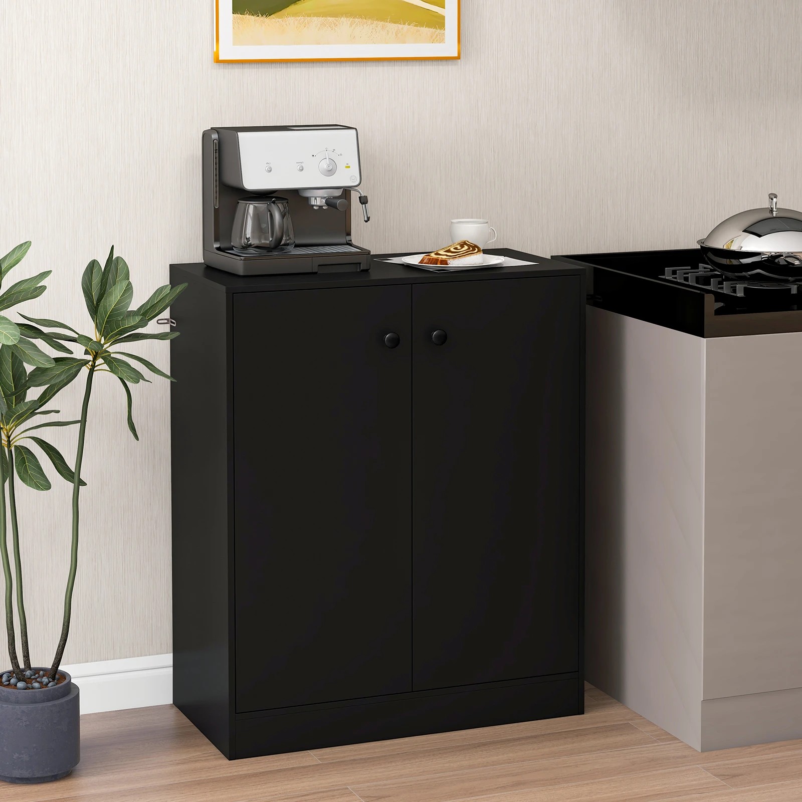 5 Costway 2-Door Storage Cabinet Freestanding Side Cabinet Organizer - Black, 5 of 7