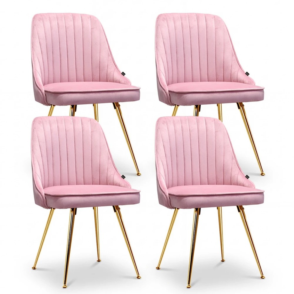 1 Artiss Dining Chairs Set of 4 Velvet Channel Tufted - Pink, 1 of 6